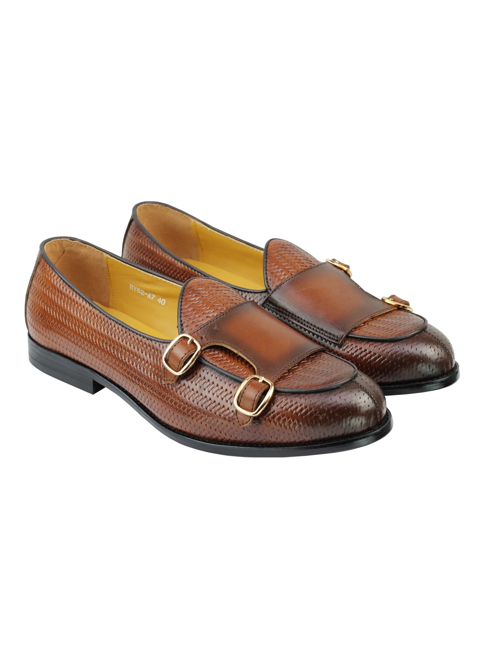 BROWN LEATHER DOUBLE MONK LOAFERS