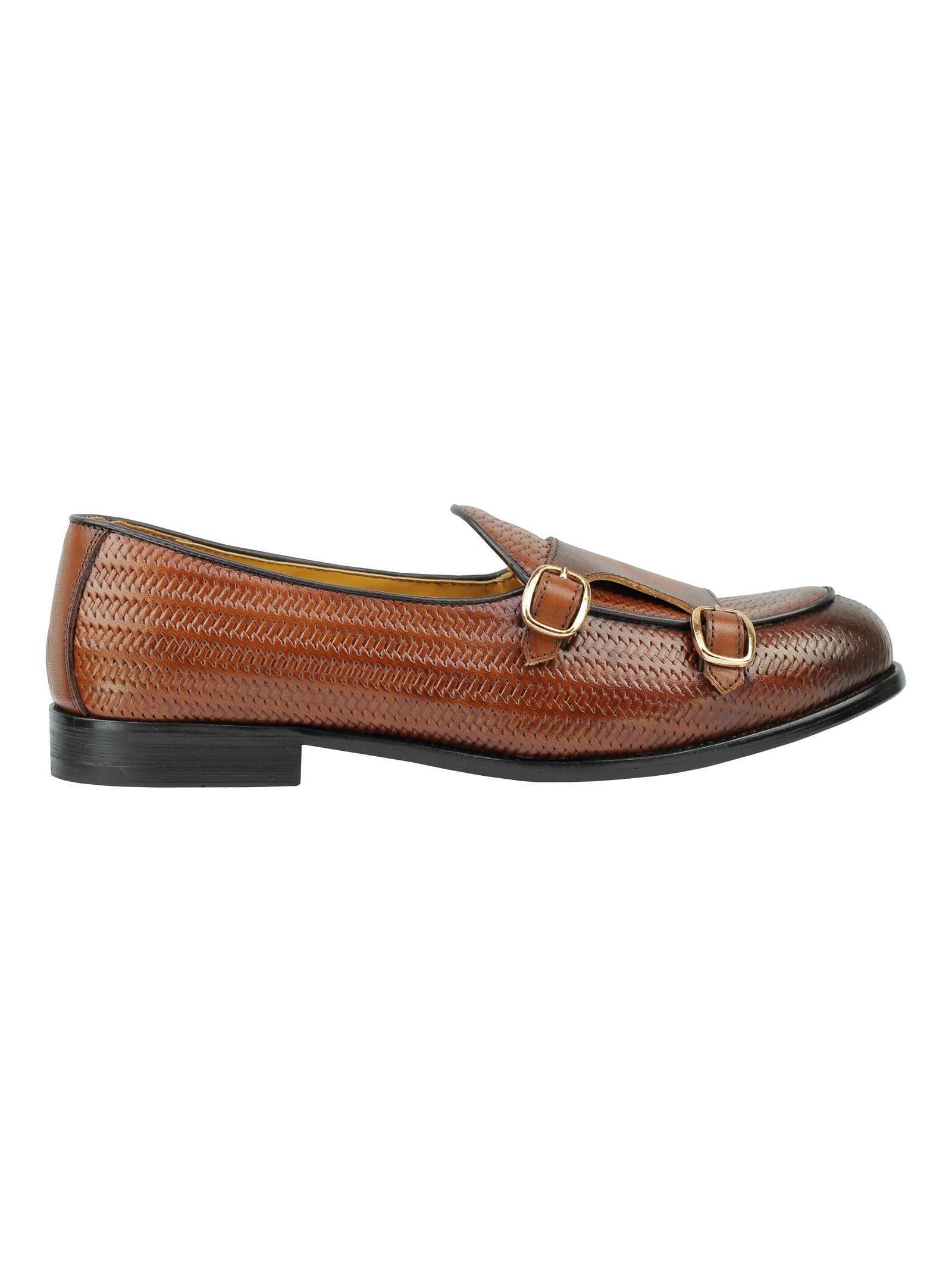 BROWN LEATHER DOUBLE MONK LOAFERS