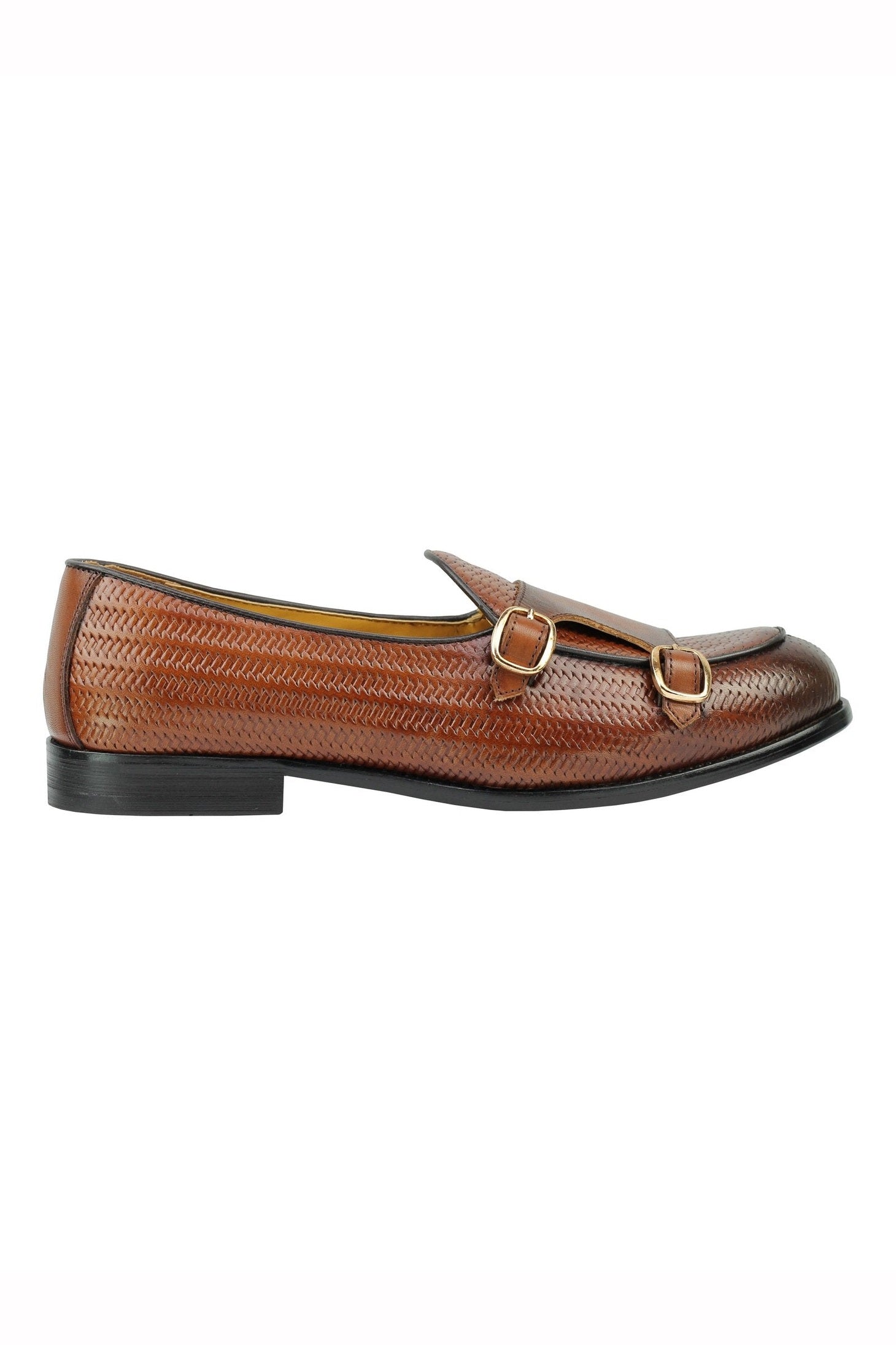 BROWN LEATHER DOUBLE MONK LOAFERS