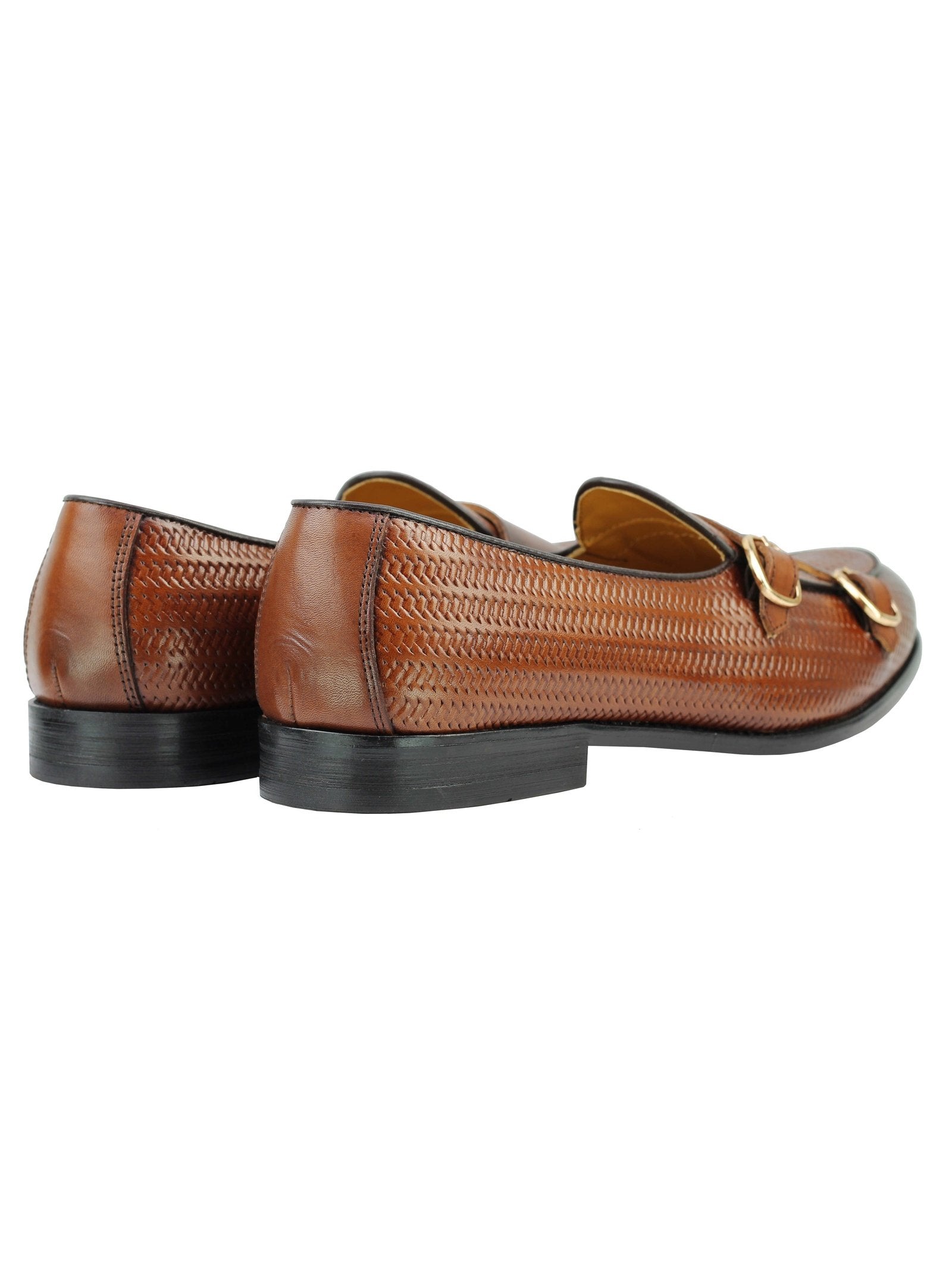 BROWN LEATHER DOUBLE MONK LOAFERS