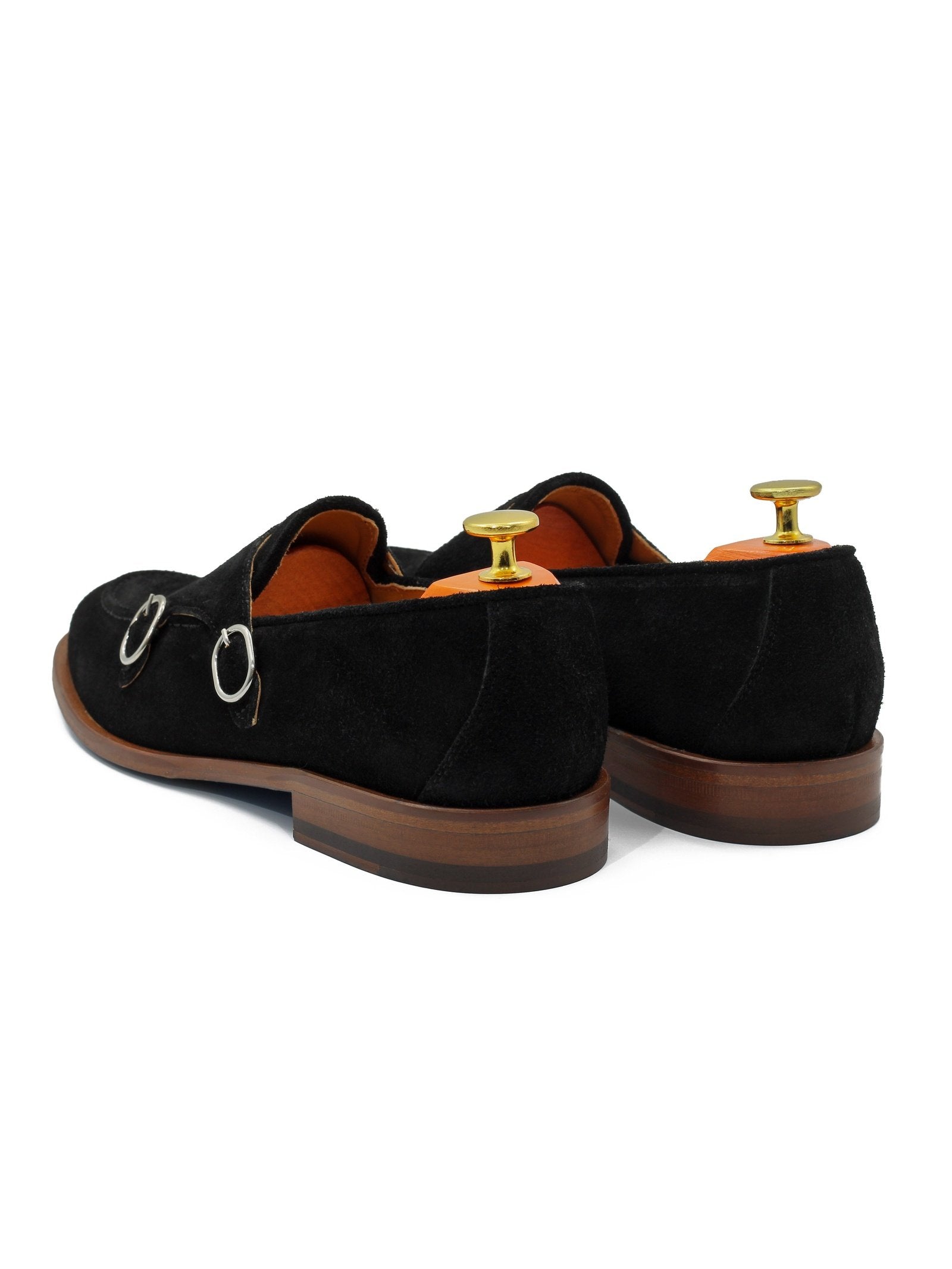 BLACK ITALIAN SUEDE DOUBLE BUCKLE LOAFER
