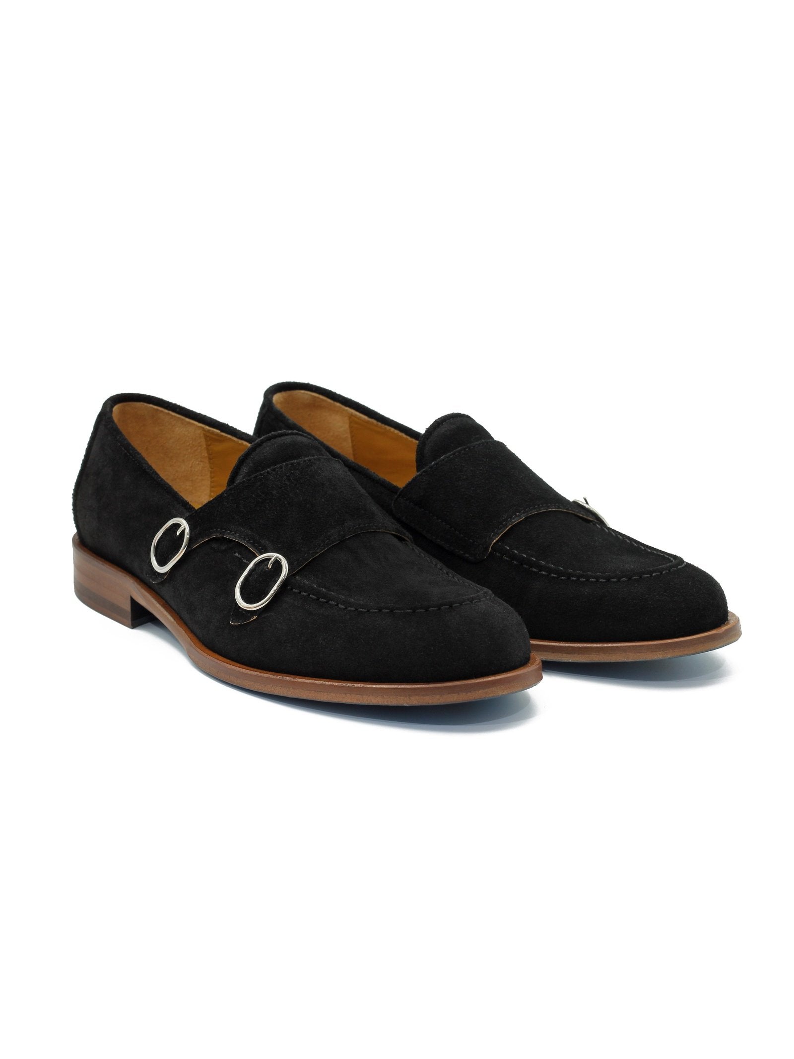 BLACK ITALIAN SUEDE DOUBLE BUCKLE LOAFER