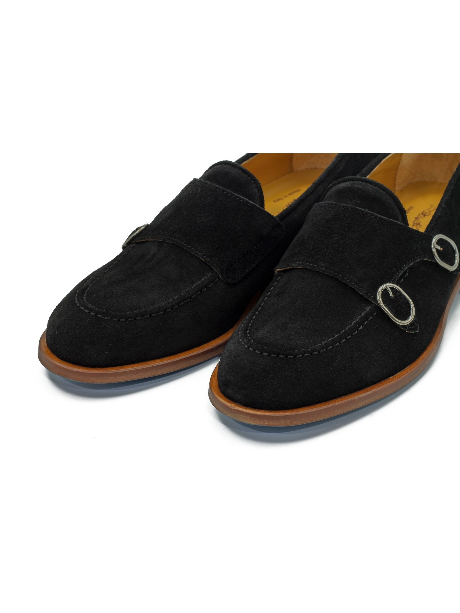 BLACK ITALIAN SUEDE DOUBLE BUCKLE LOAFER