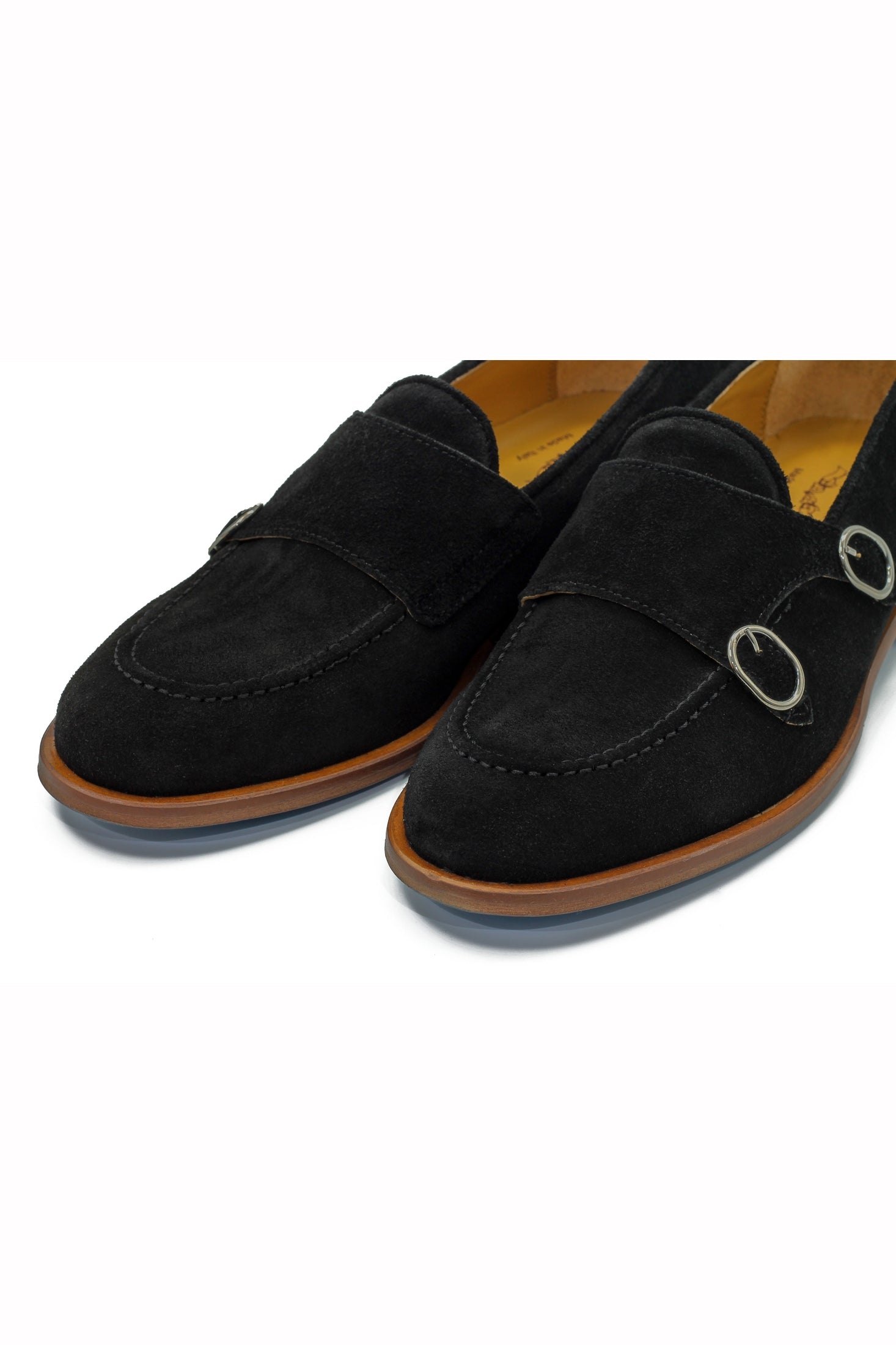 BLACK ITALIAN SUEDE DOUBLE BUCKLE LOAFER