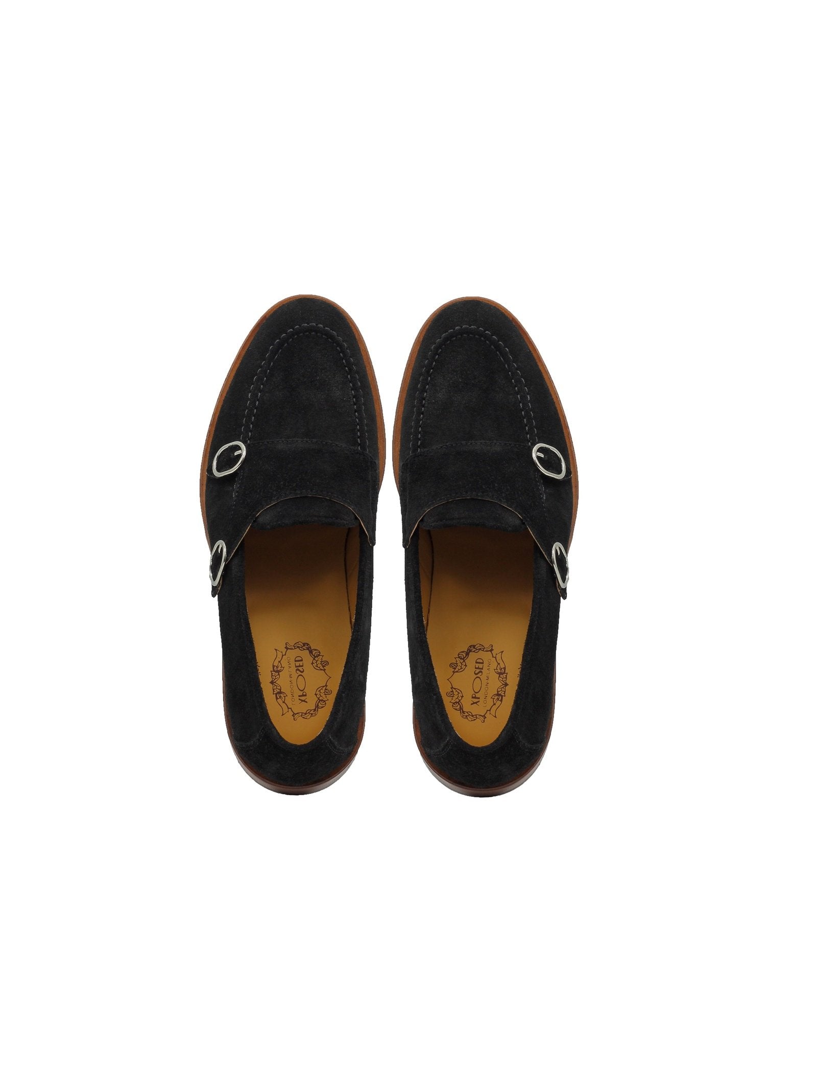 BLACK ITALIAN SUEDE DOUBLE BUCKLE LOAFER