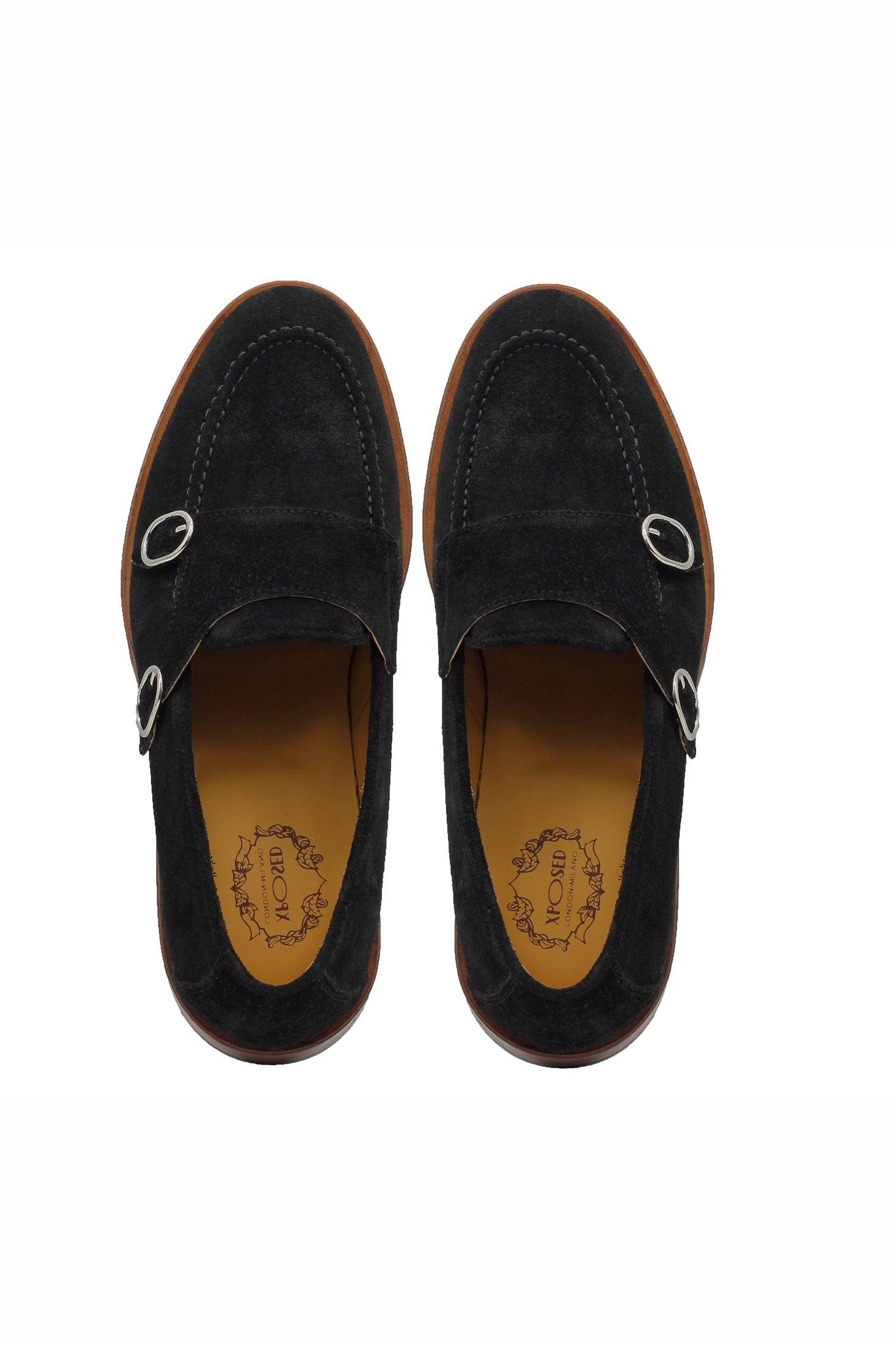 BLACK ITALIAN SUEDE DOUBLE BUCKLE LOAFER