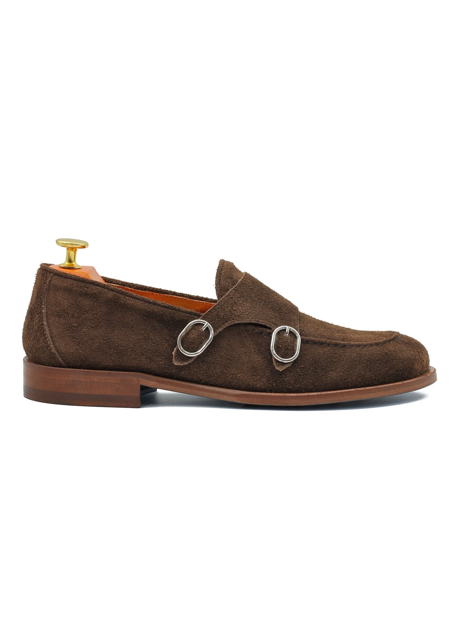 BROWN ITALIAN SUEDE DOUBLE BUCKLE LOAFER