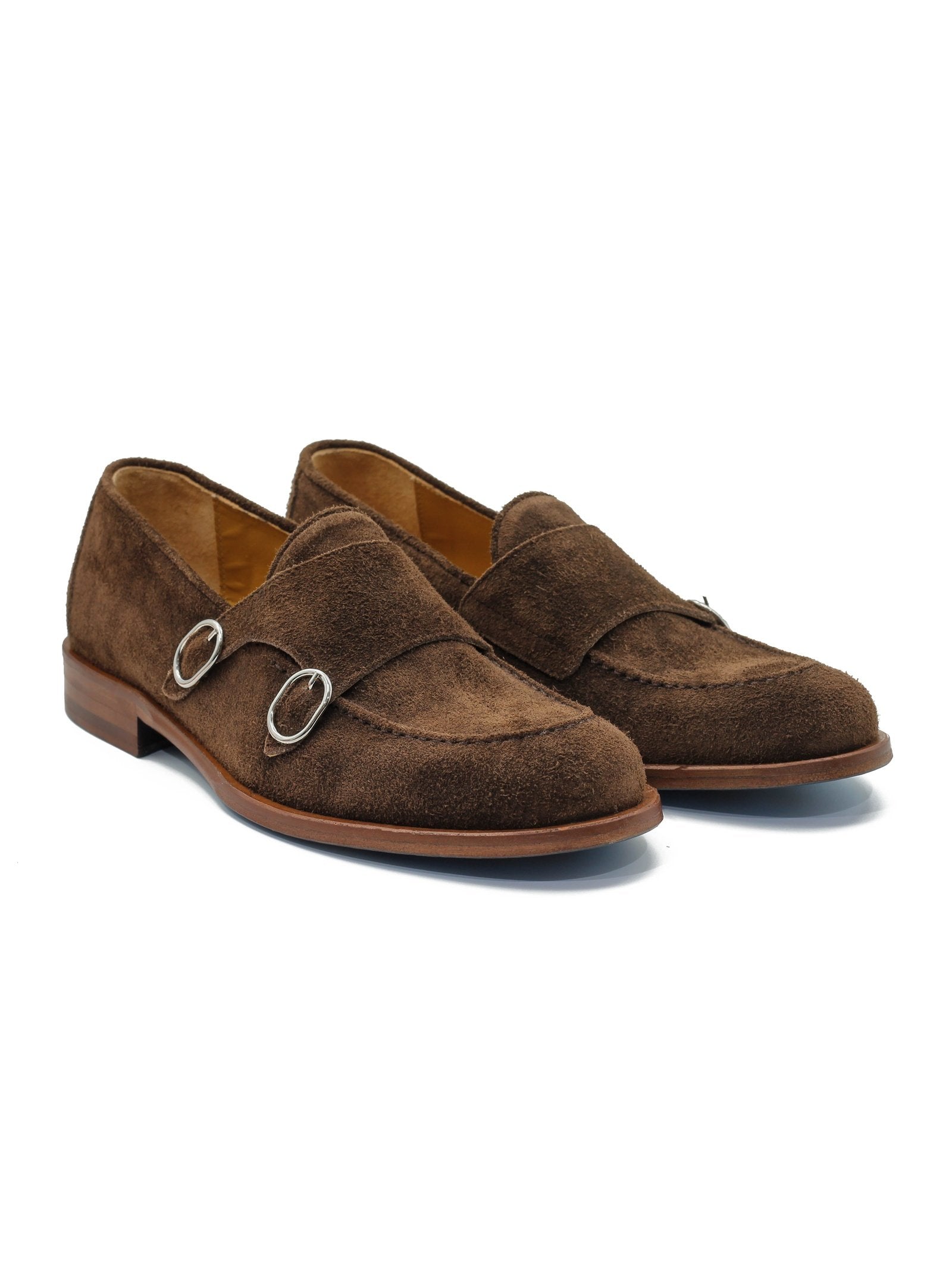BROWN ITALIAN SUEDE DOUBLE BUCKLE LOAFER