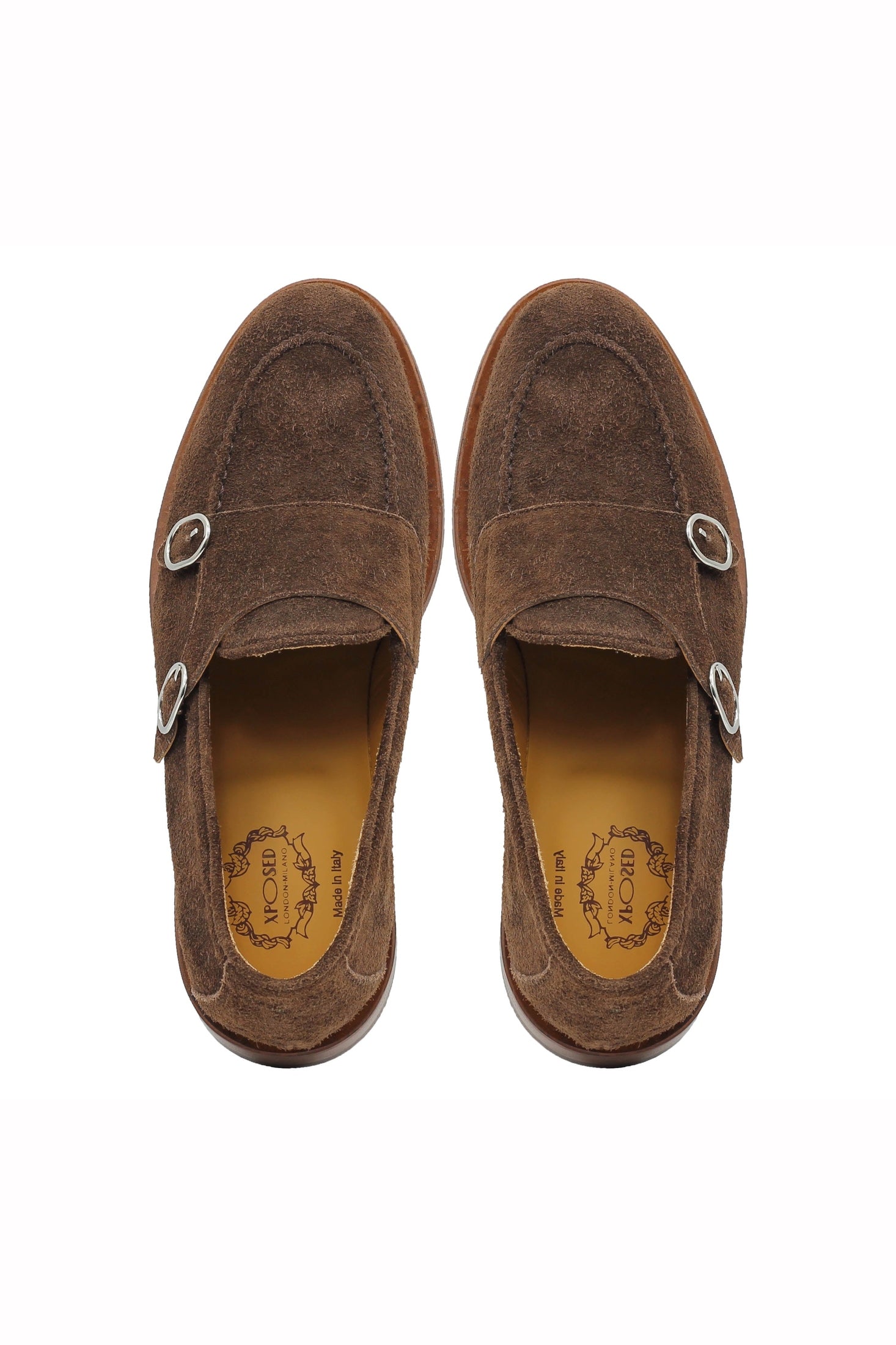BROWN ITALIAN SUEDE DOUBLE BUCKLE LOAFER