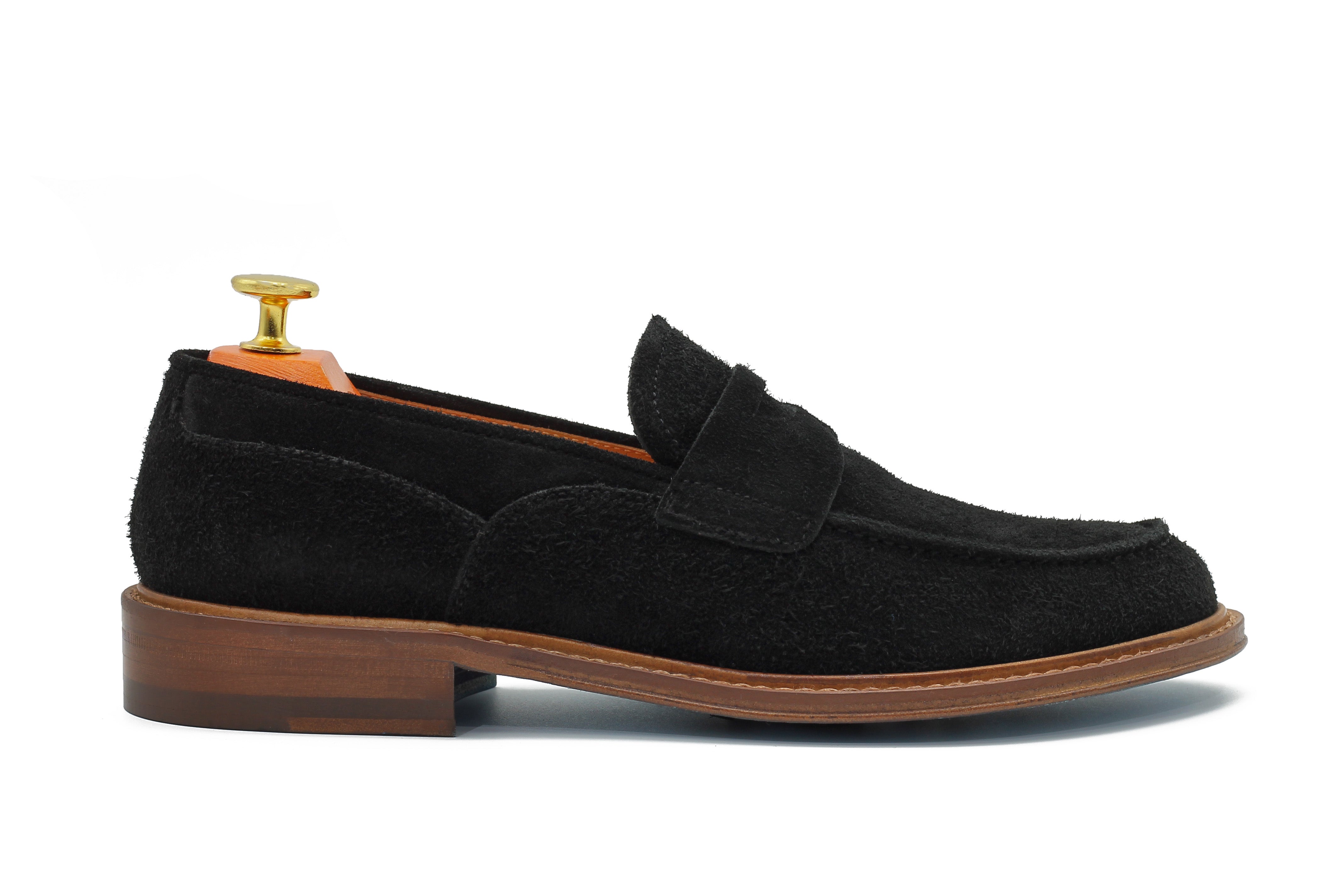 BLACK ITALIAN SUEDE PENNY LOAFER