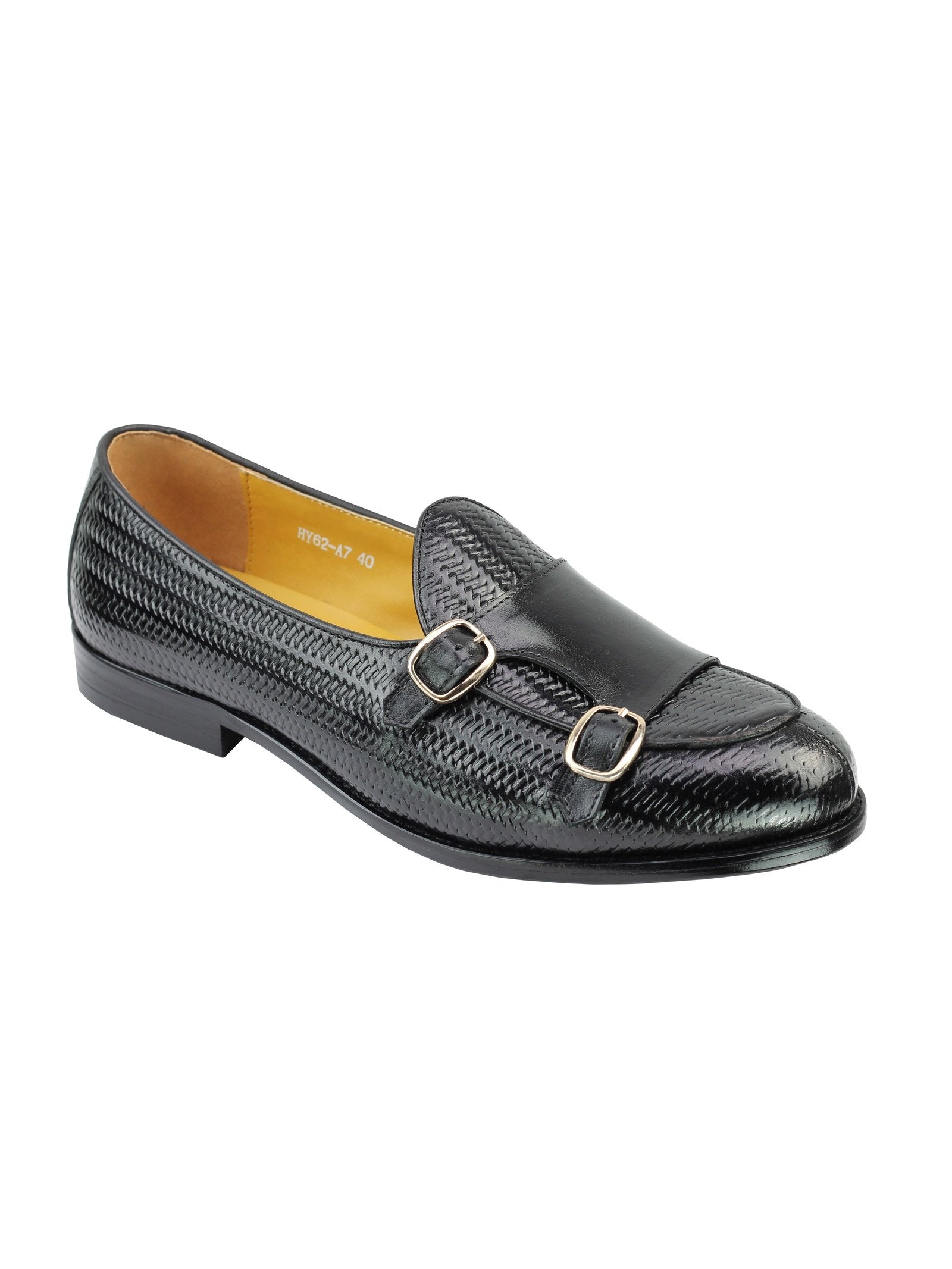 BLACK LEATHER DOUBLE MONK LOAFERS