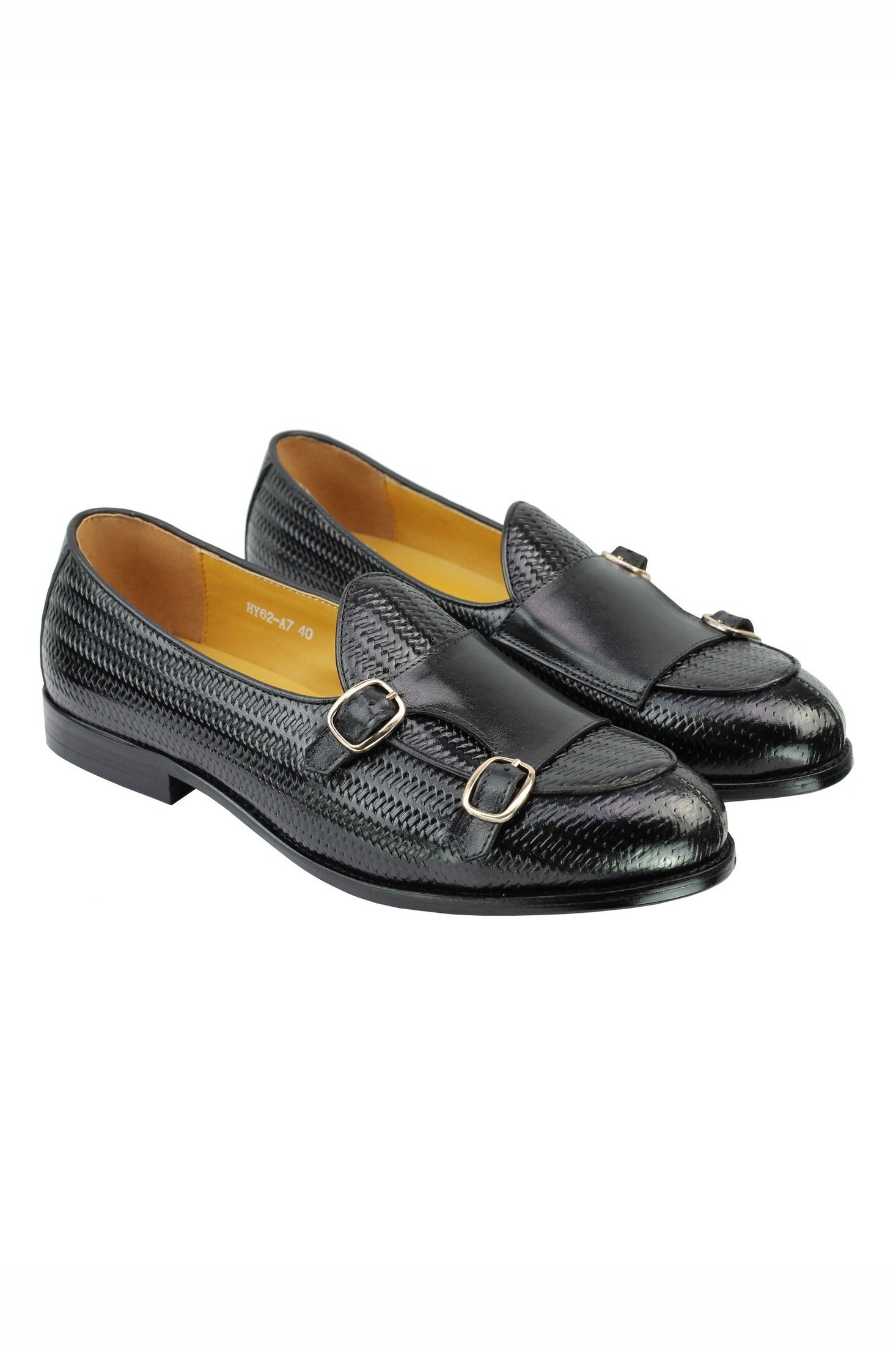 BLACK LEATHER DOUBLE MONK LOAFERS