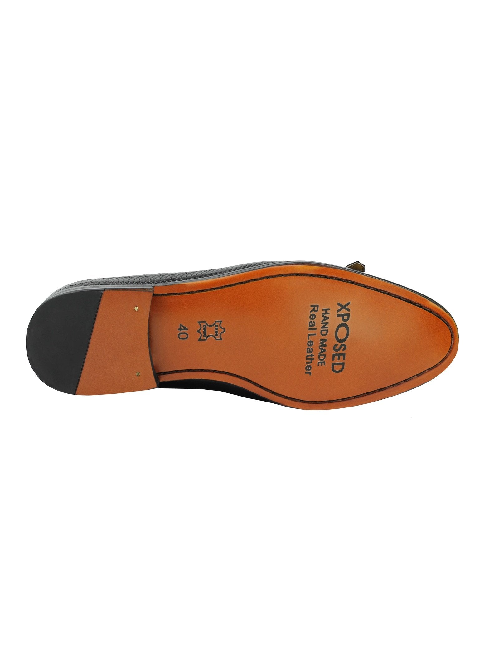 BLACK LEATHER DOUBLE MONK LOAFERS