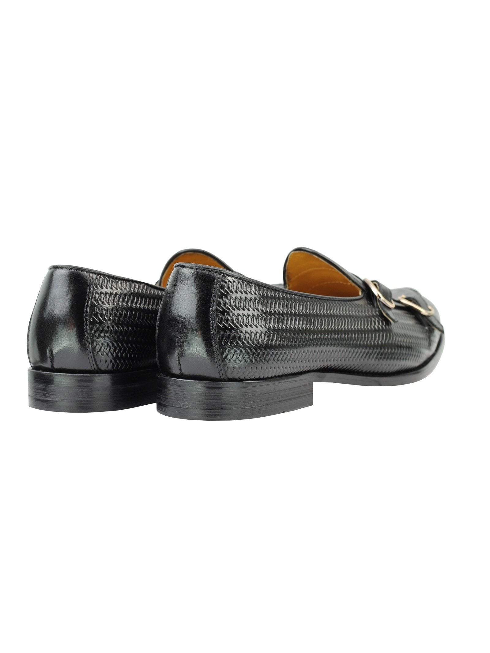 BLACK LEATHER DOUBLE MONK LOAFERS