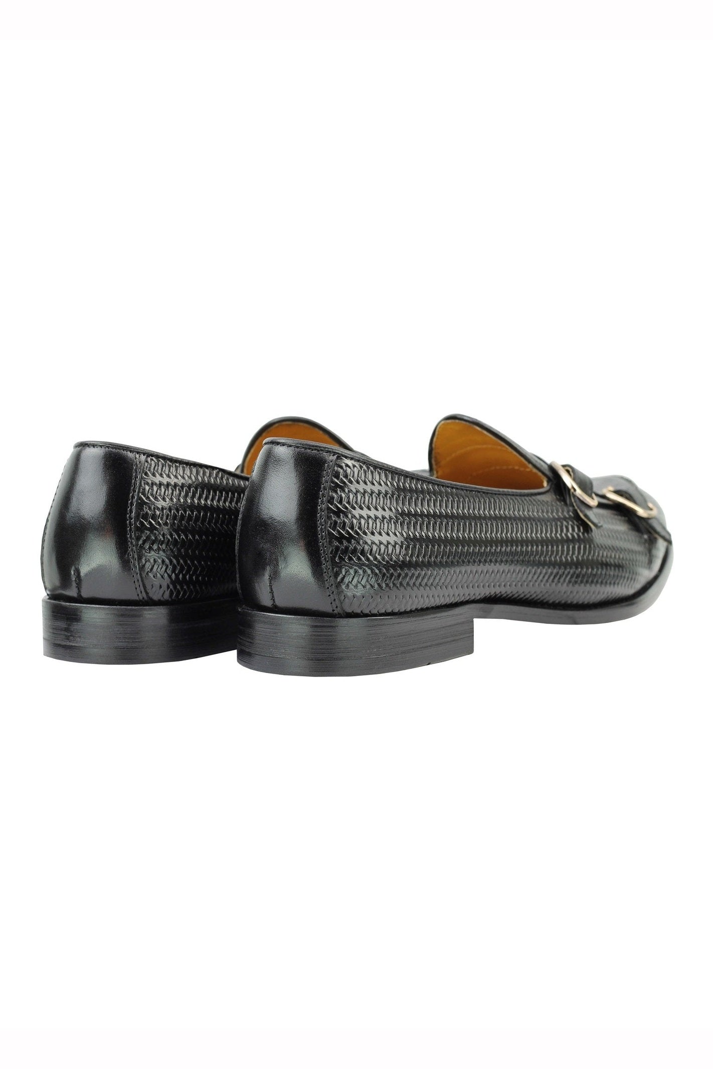 BLACK LEATHER DOUBLE MONK LOAFERS