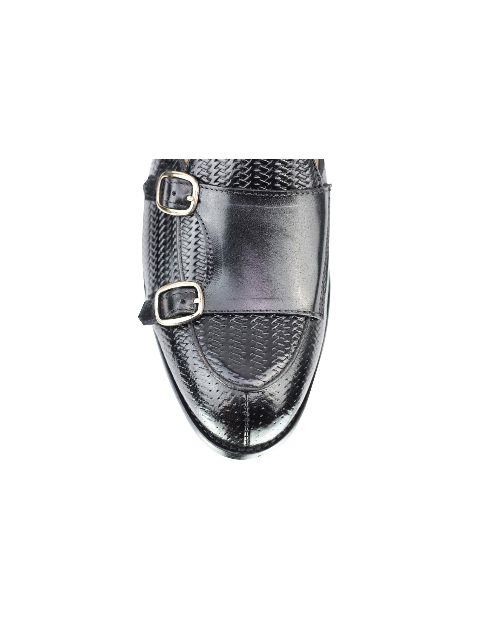 BLACK LEATHER DOUBLE MONK LOAFERS