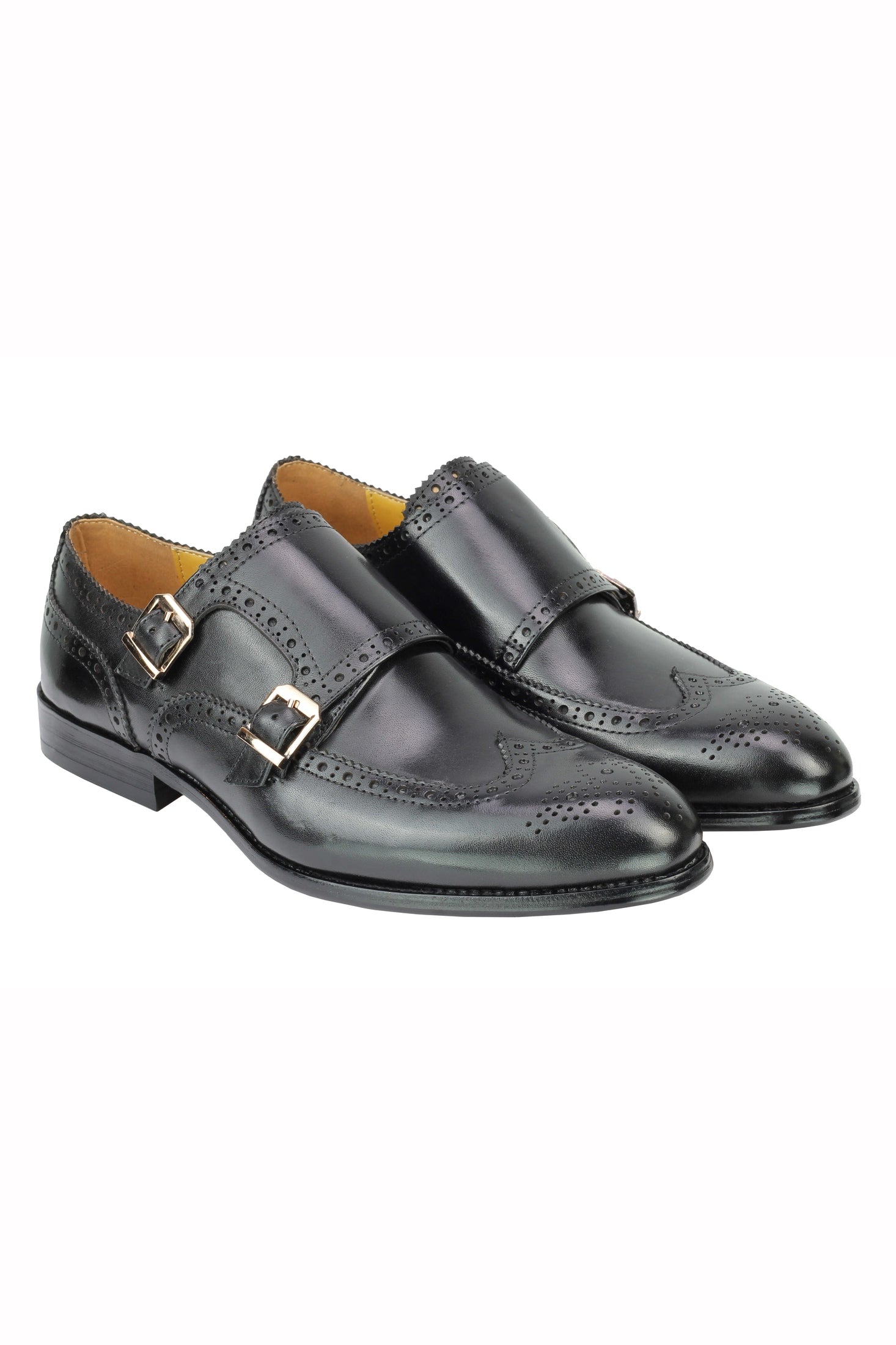 Real Leather Black Brogue Monk Shoes XPOSED London