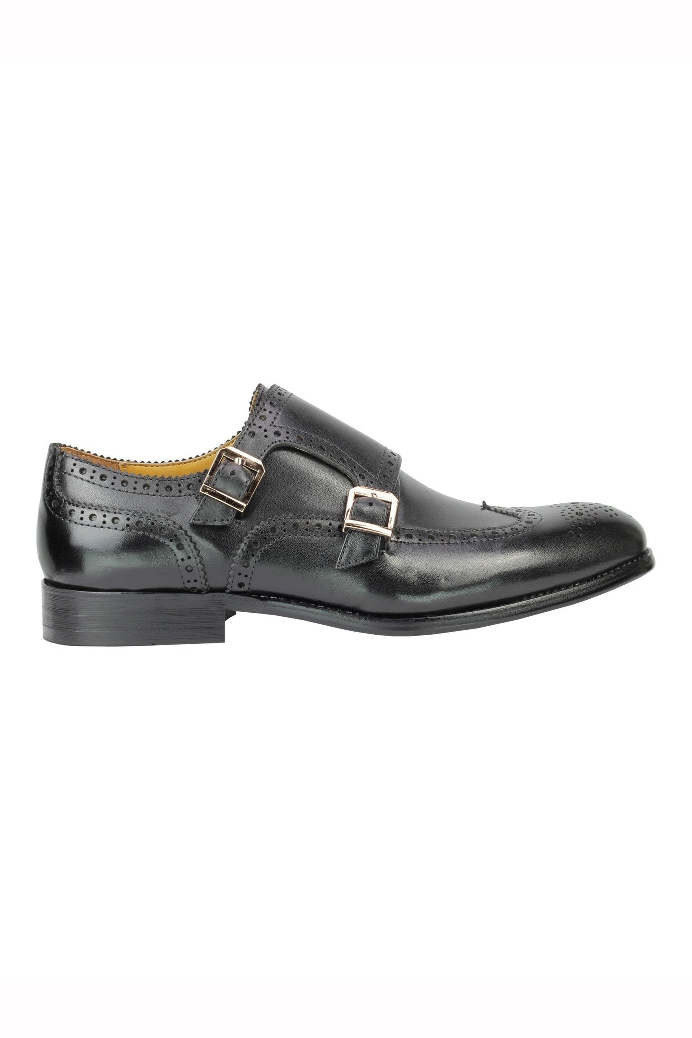 Real Leather Black Brogue Monk Shoes