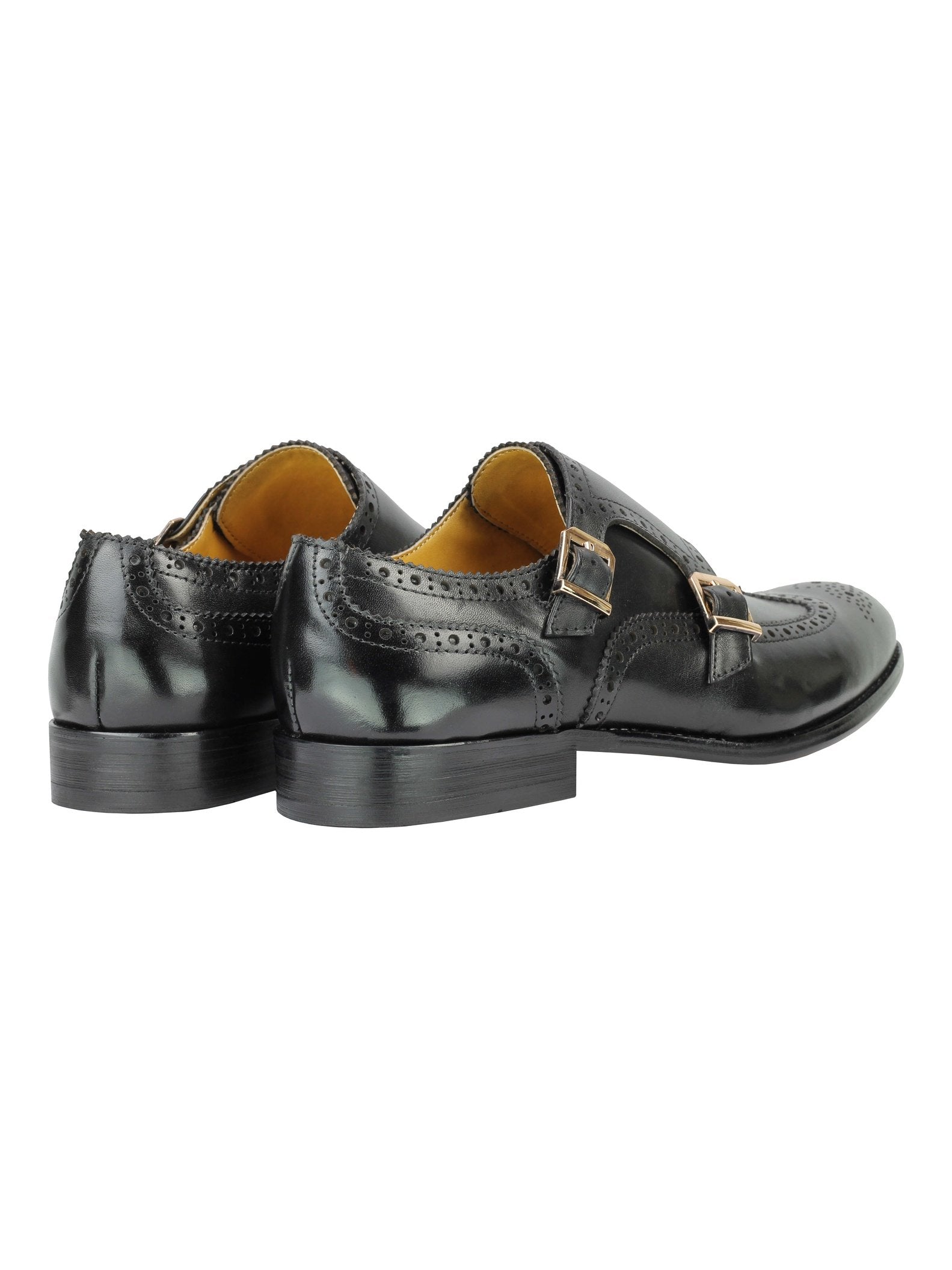 Real Leather Black Brogue Monk Shoes