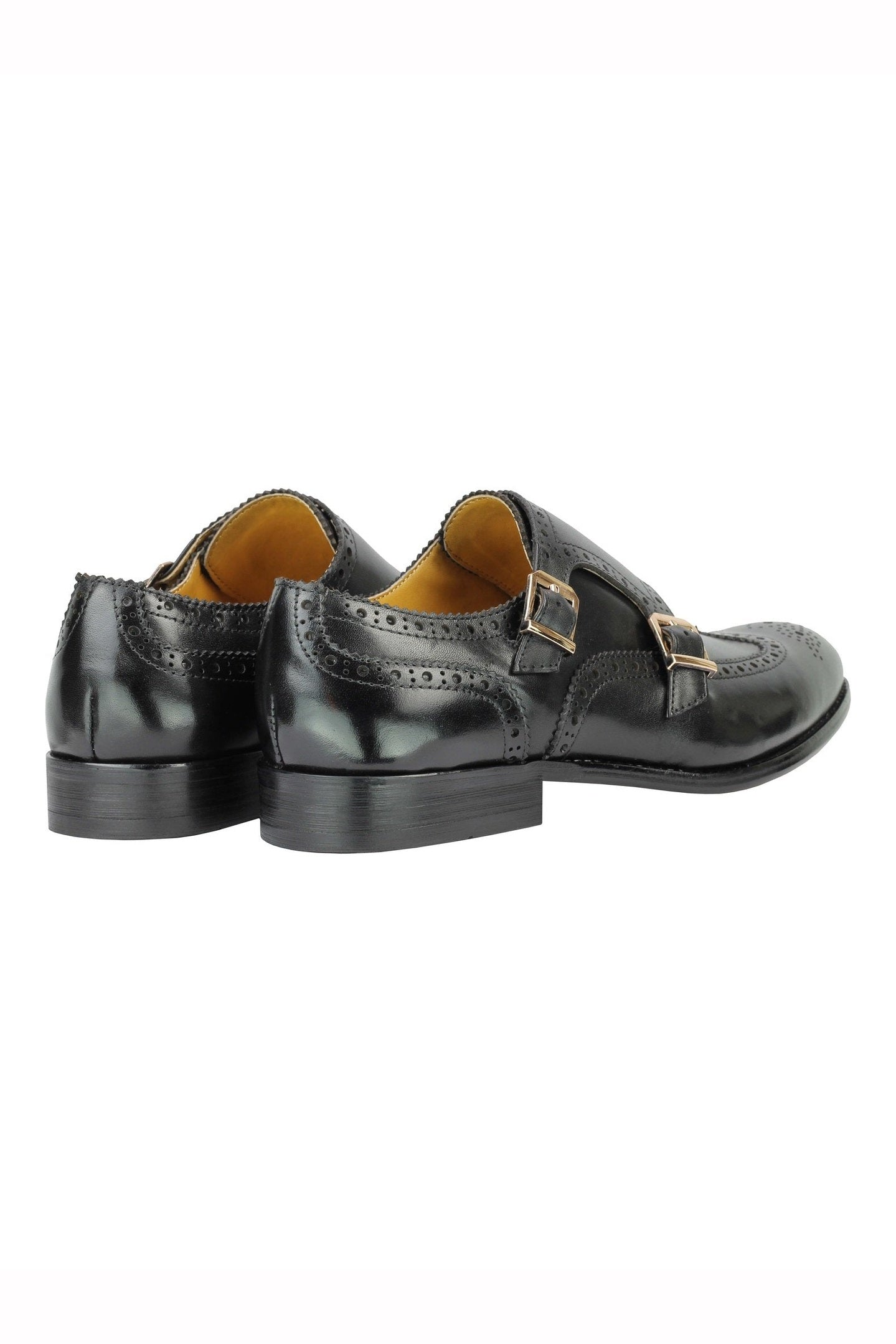 Real Leather Black Brogue Monk Shoes