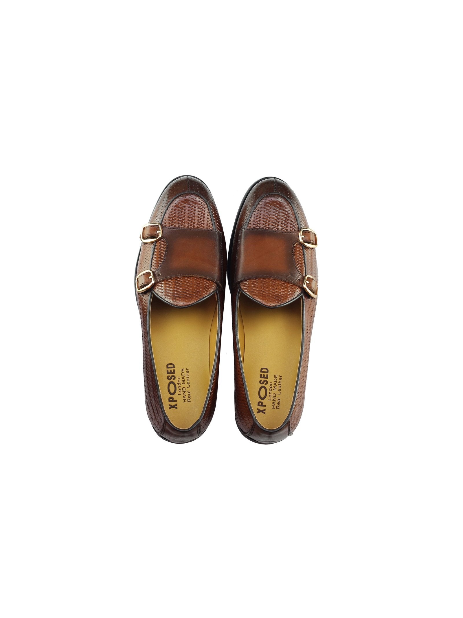 BROWN LEATHER DOUBLE MONK LOAFERS