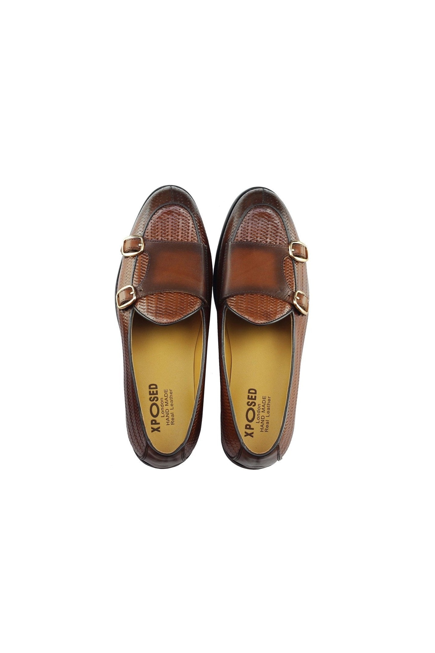 BROWN LEATHER DOUBLE MONK LOAFERS
