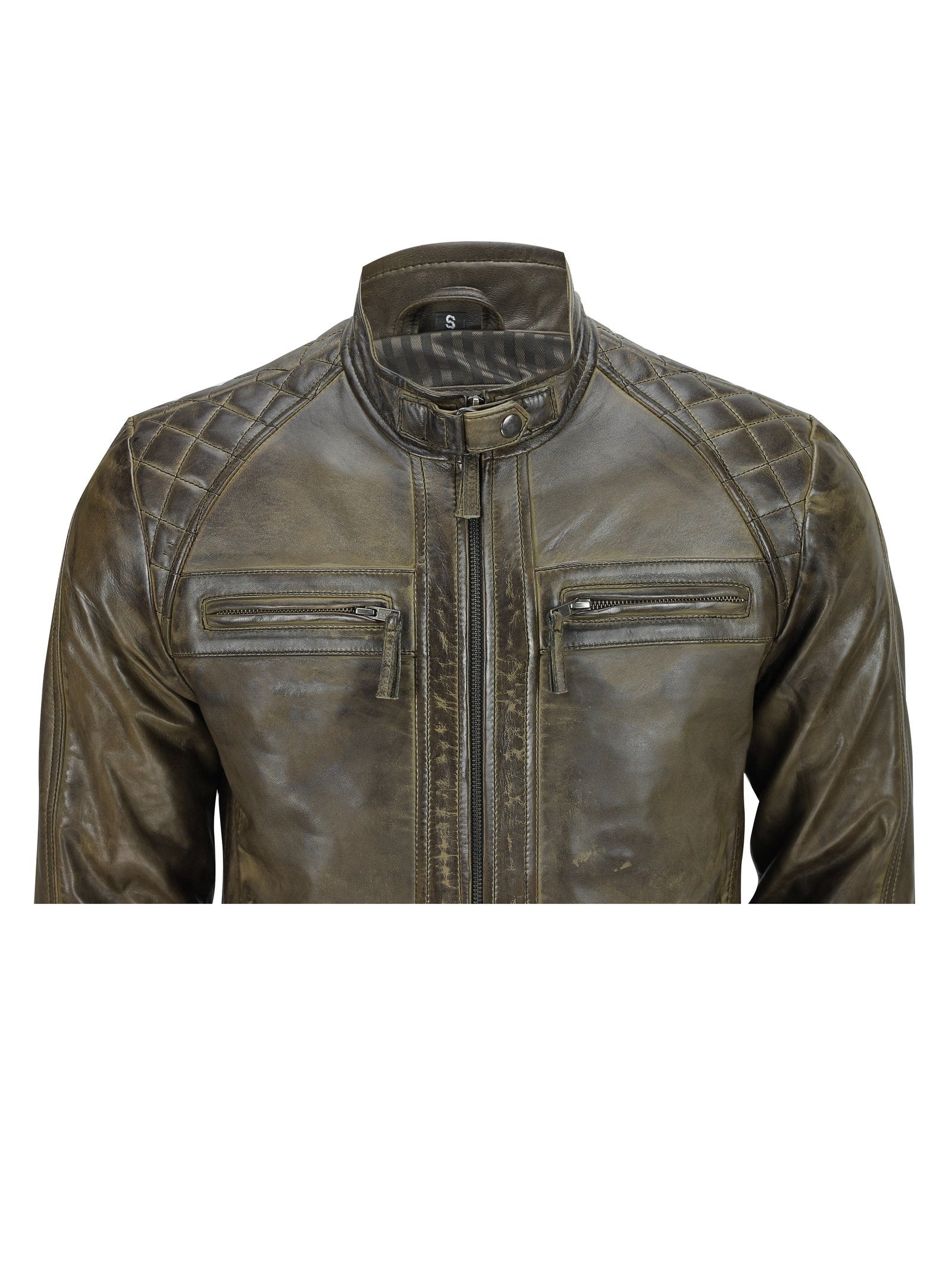 Mens Real Soft Leather Antique Brown Vintage Zipped Smart Casual Biker Jacket