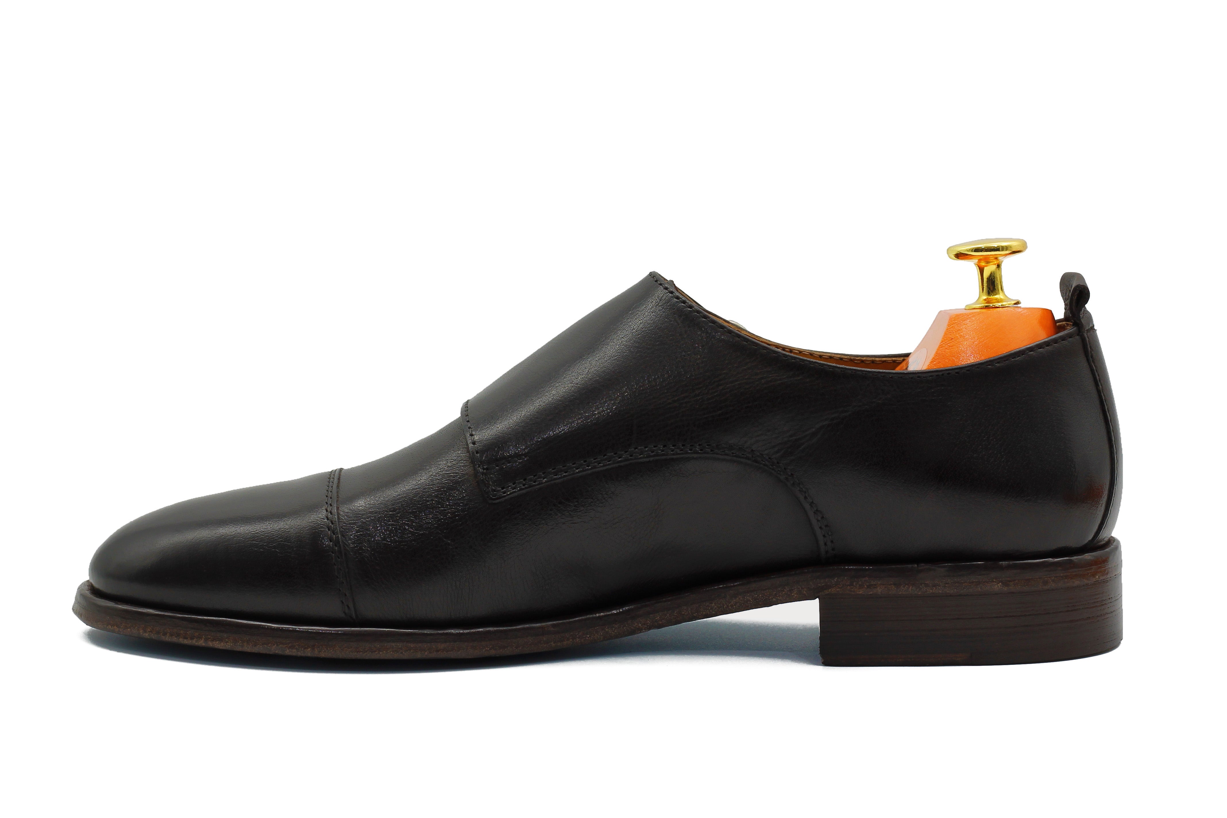 BROWN CALFSKIN DOUBLE BUCKEL MONKS