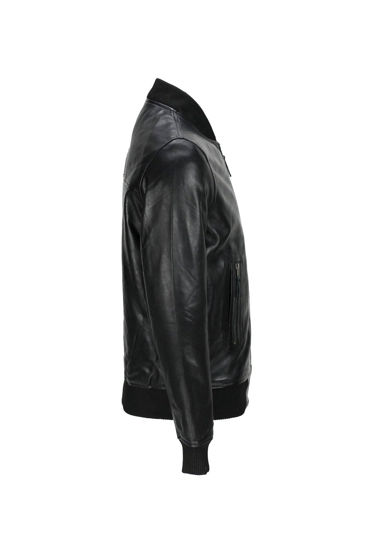 Mens Black Soft Real Leather Vintage Collar Bomber Style Biker Jacket