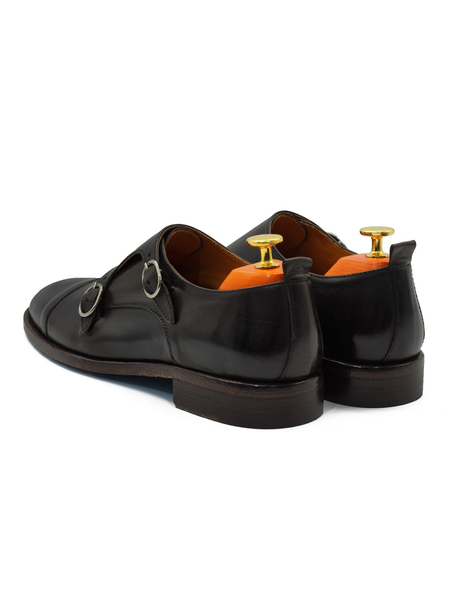 BROWN CALFSKIN DOUBLE BUCKEL MONKS