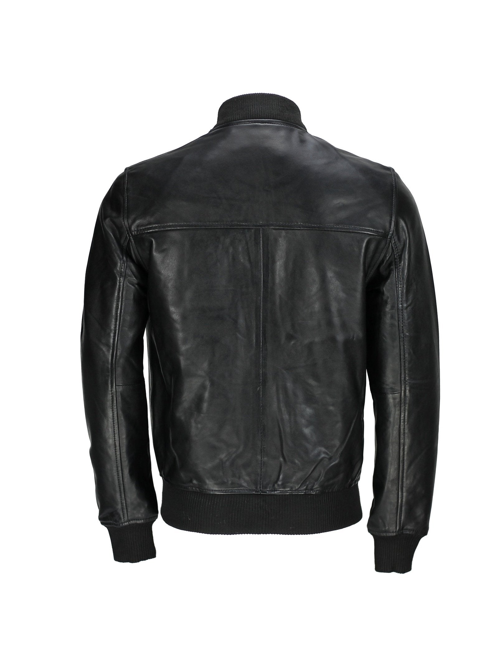 Mens Black Soft Real Leather Vintage Collar Bomber Style Biker Jacket