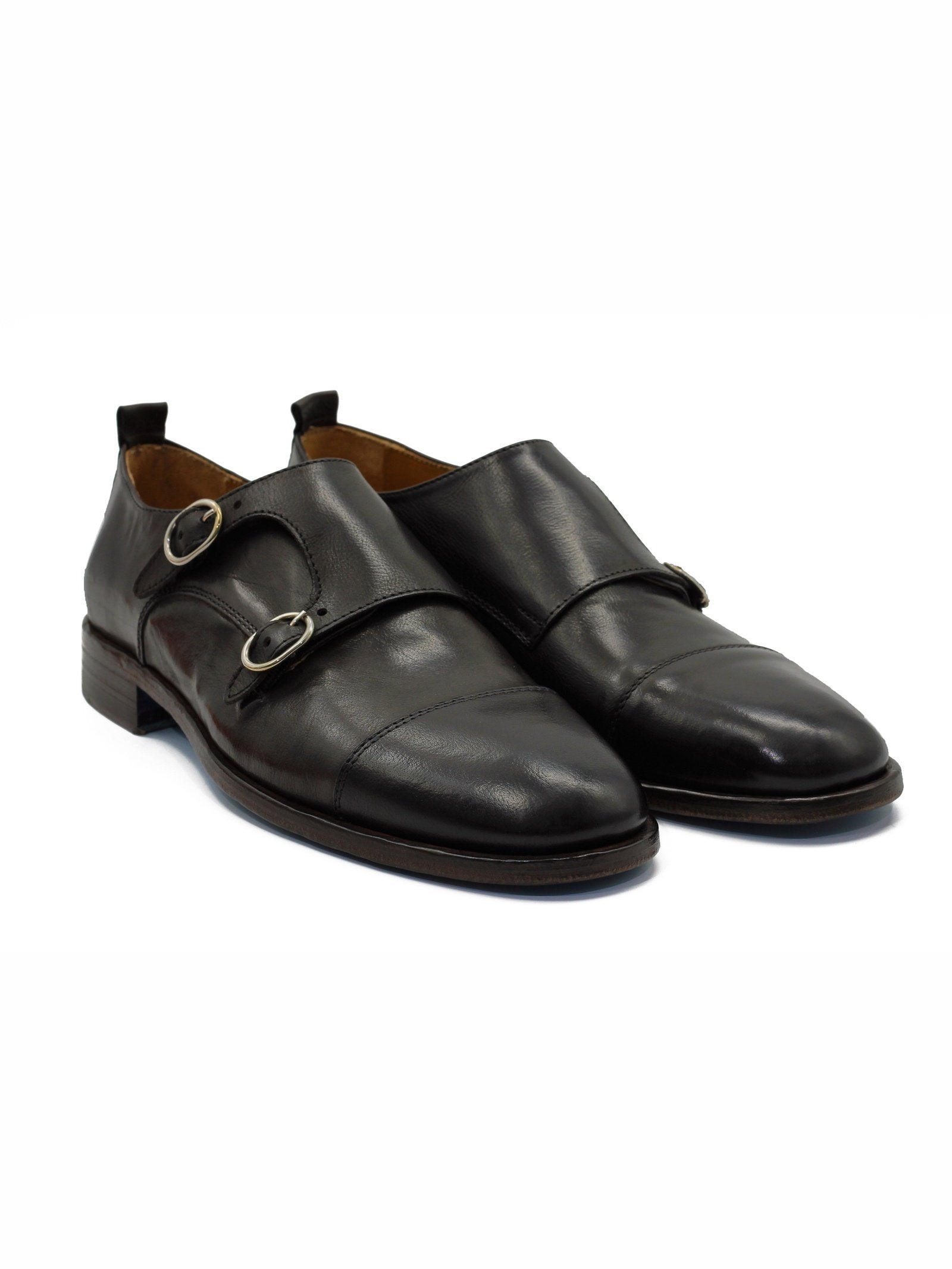 BROWN CALFSKIN DOUBLE BUCKEL MONKS