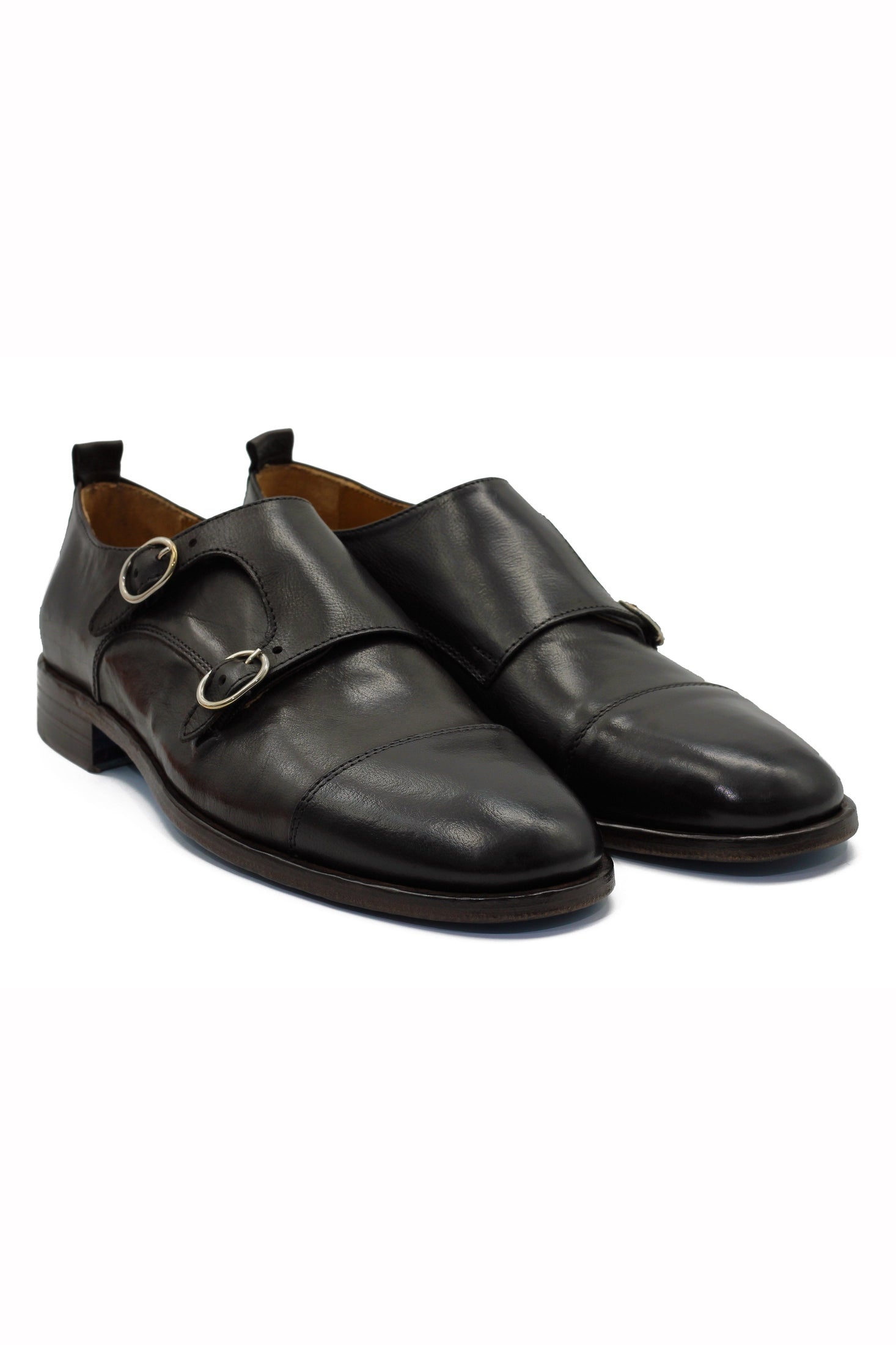 BROWN CALFSKIN DOUBLE BUCKEL MONKS