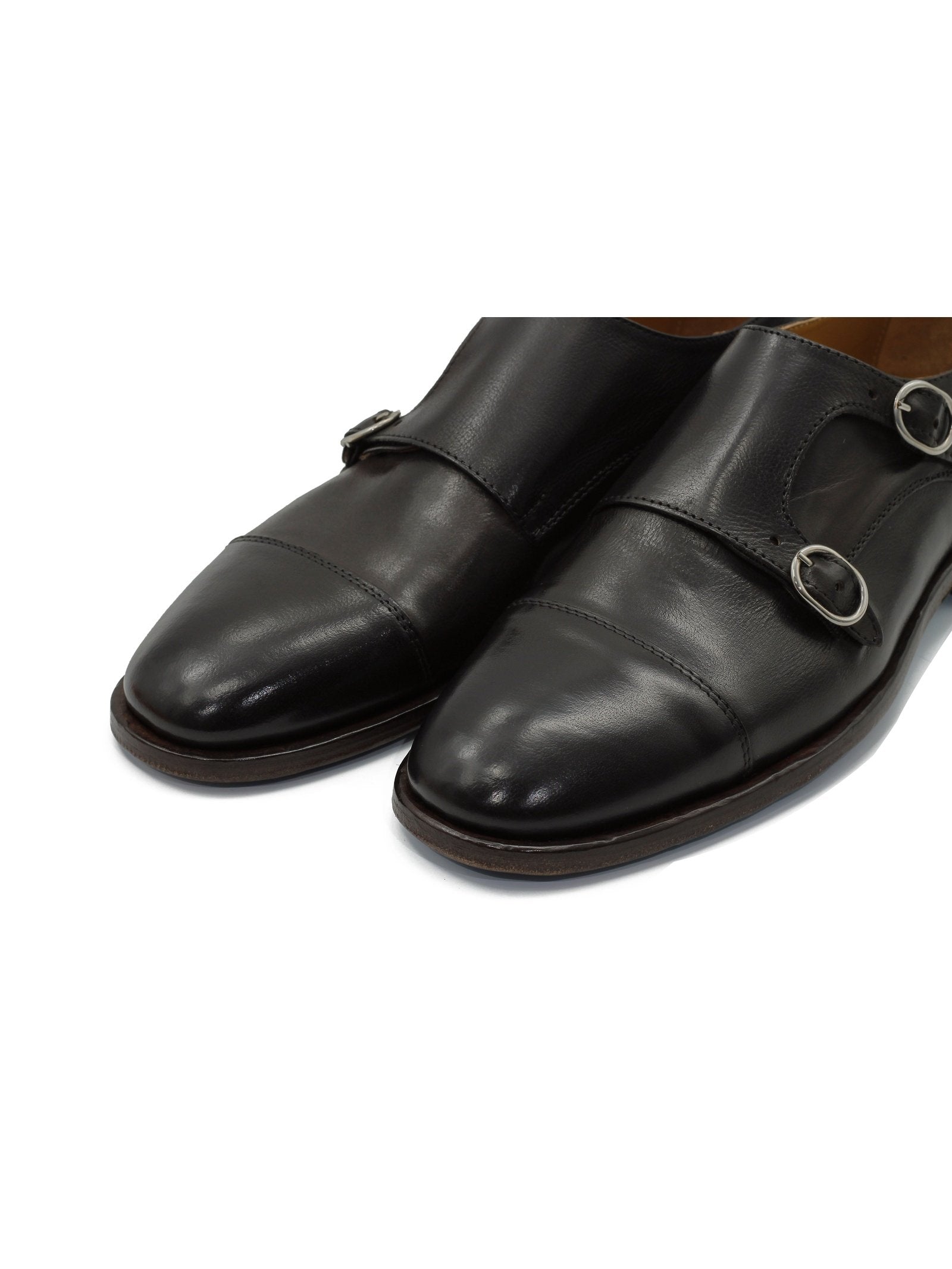 BROWN CALFSKIN DOUBLE BUCKEL MONKS