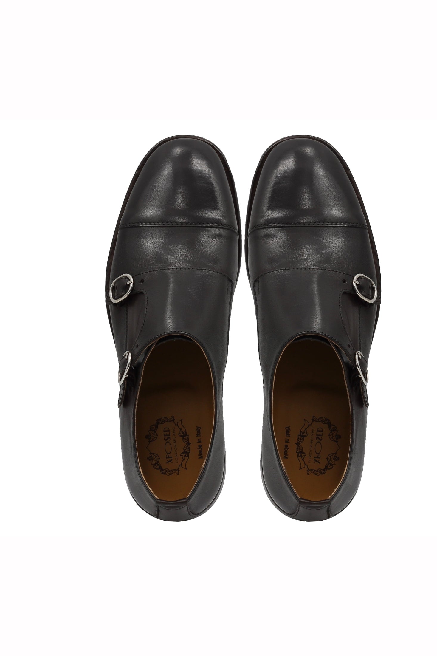 BROWN CALFSKIN DOUBLE BUCKEL MONKS