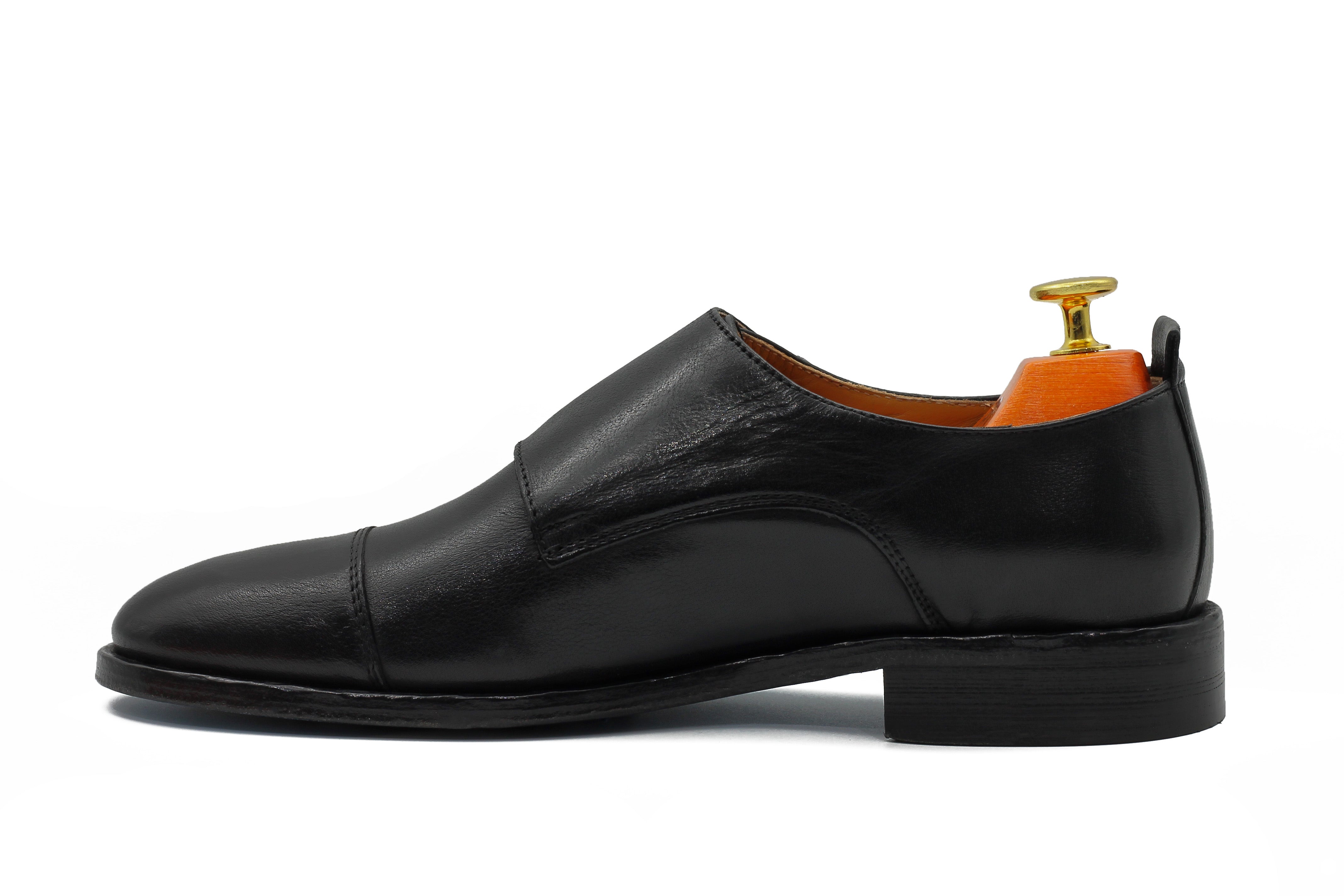 BLACK CALFSKIN DOUBLE BUCKEL MONKS