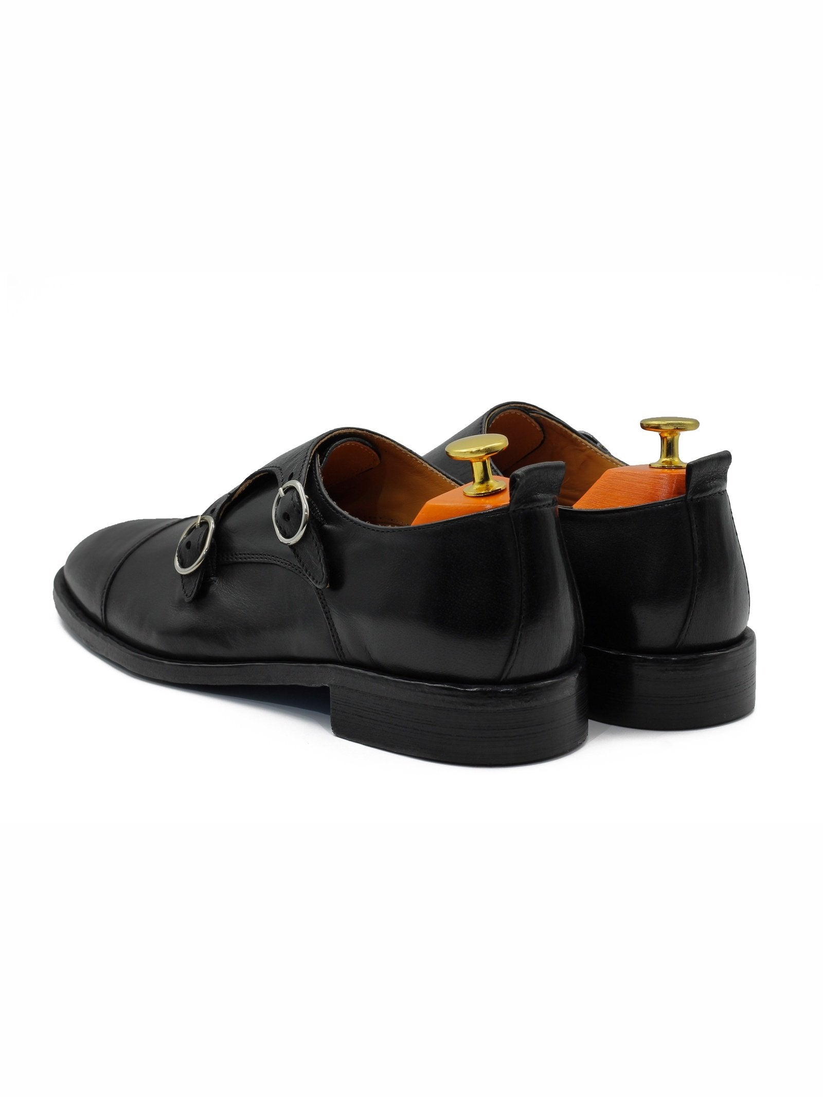 BLACK CALFSKIN DOUBLE BUCKEL MONKS