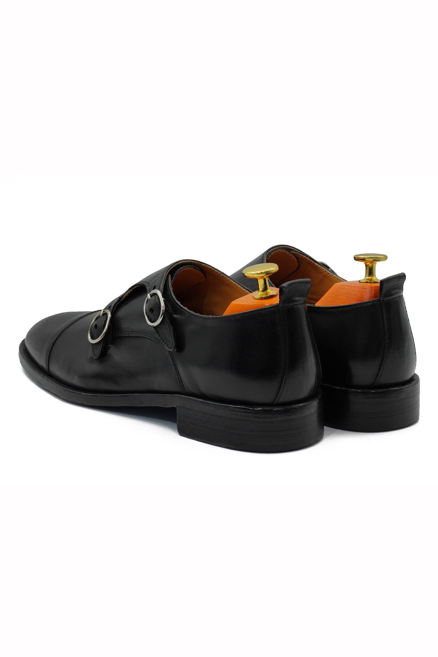 BLACK CALFSKIN DOUBLE BUCKEL MONKS