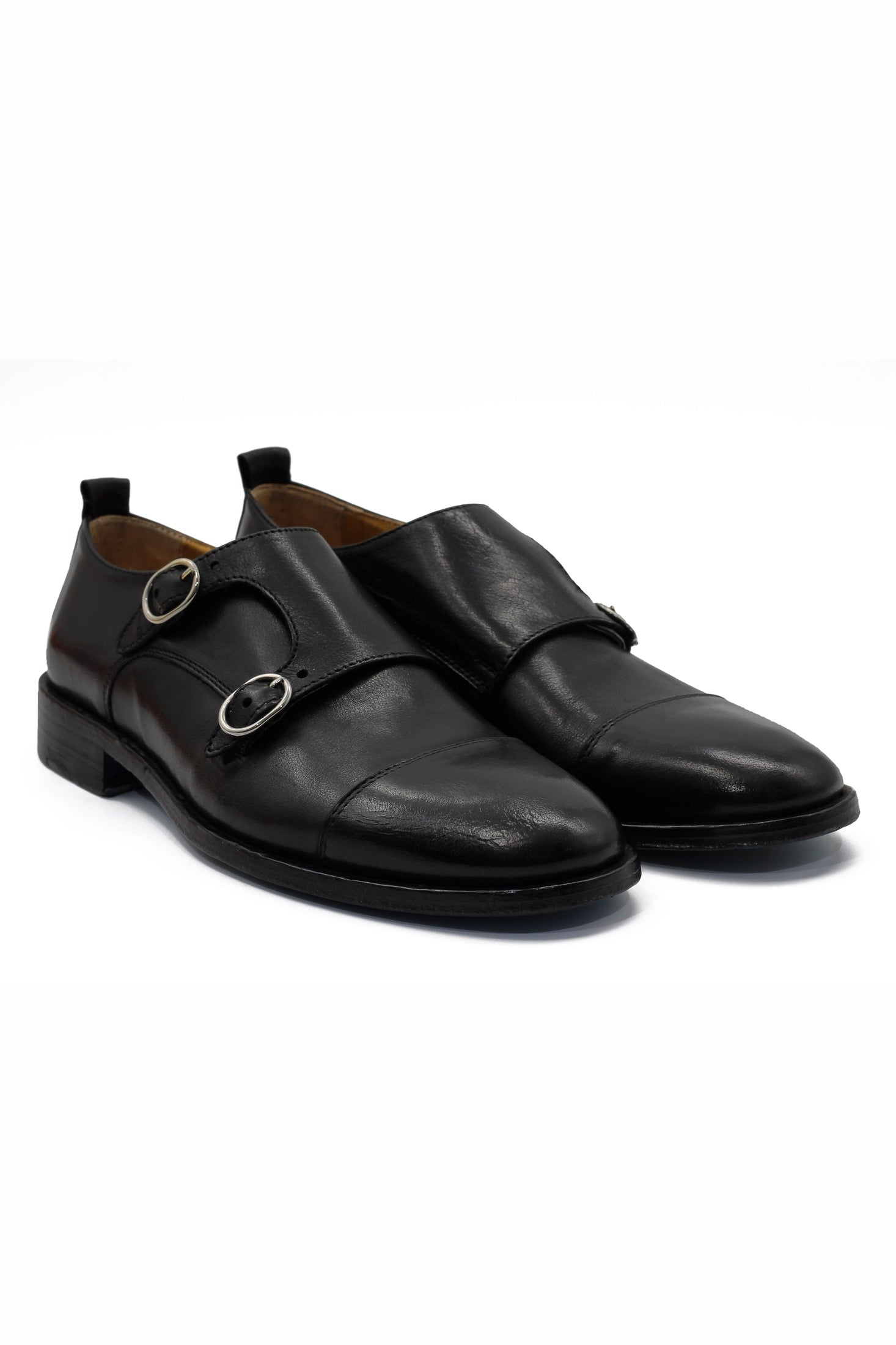 BLACK CALFSKIN DOUBLE BUCKEL MONKS