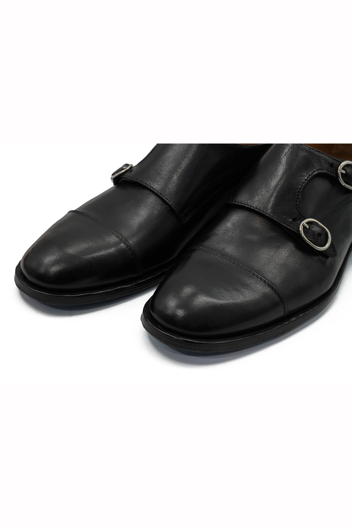 BLACK CALFSKIN DOUBLE BUCKEL MONKS