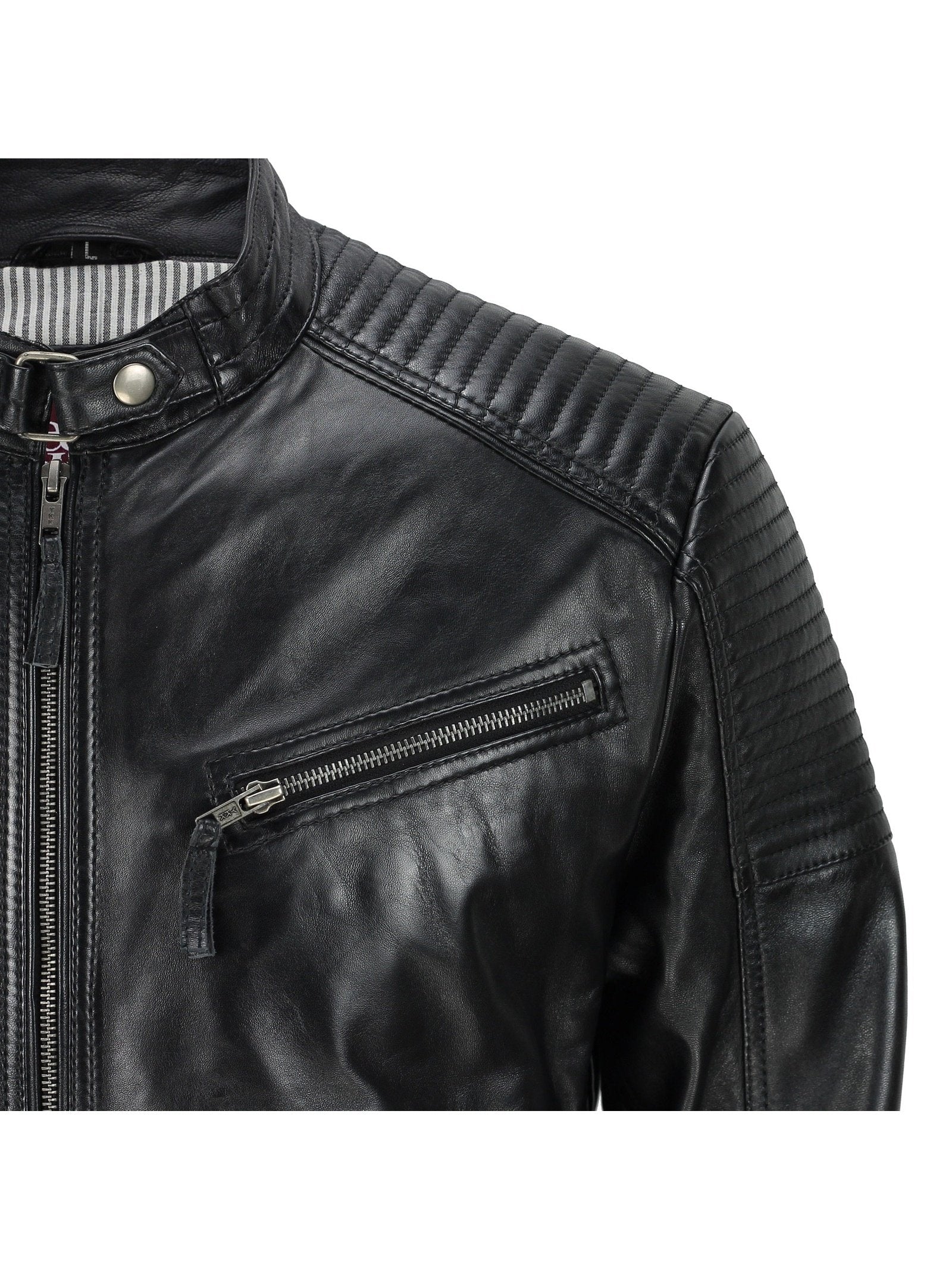 Mens New Black Real Leather Vintage Biker Style Zipped Smart Casual Retro Jacket