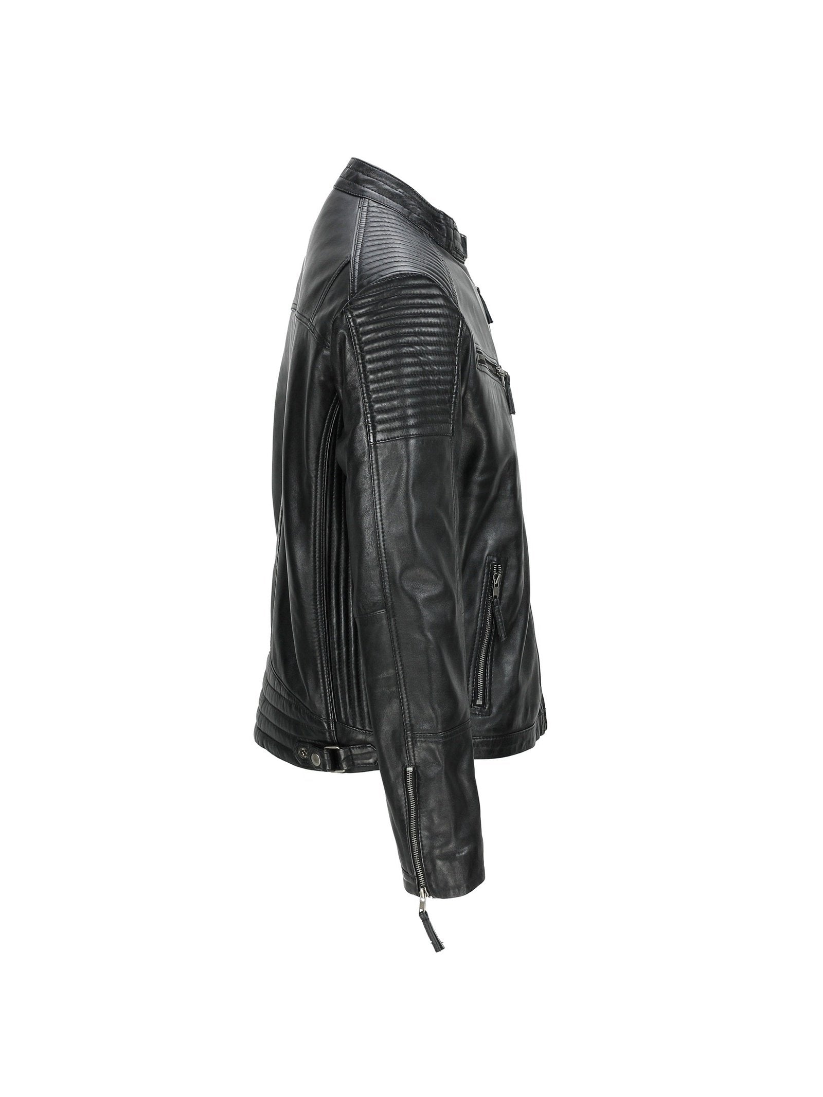 Mens New Black Real Leather Vintage Biker Style Zipped Smart Casual Retro Jacket