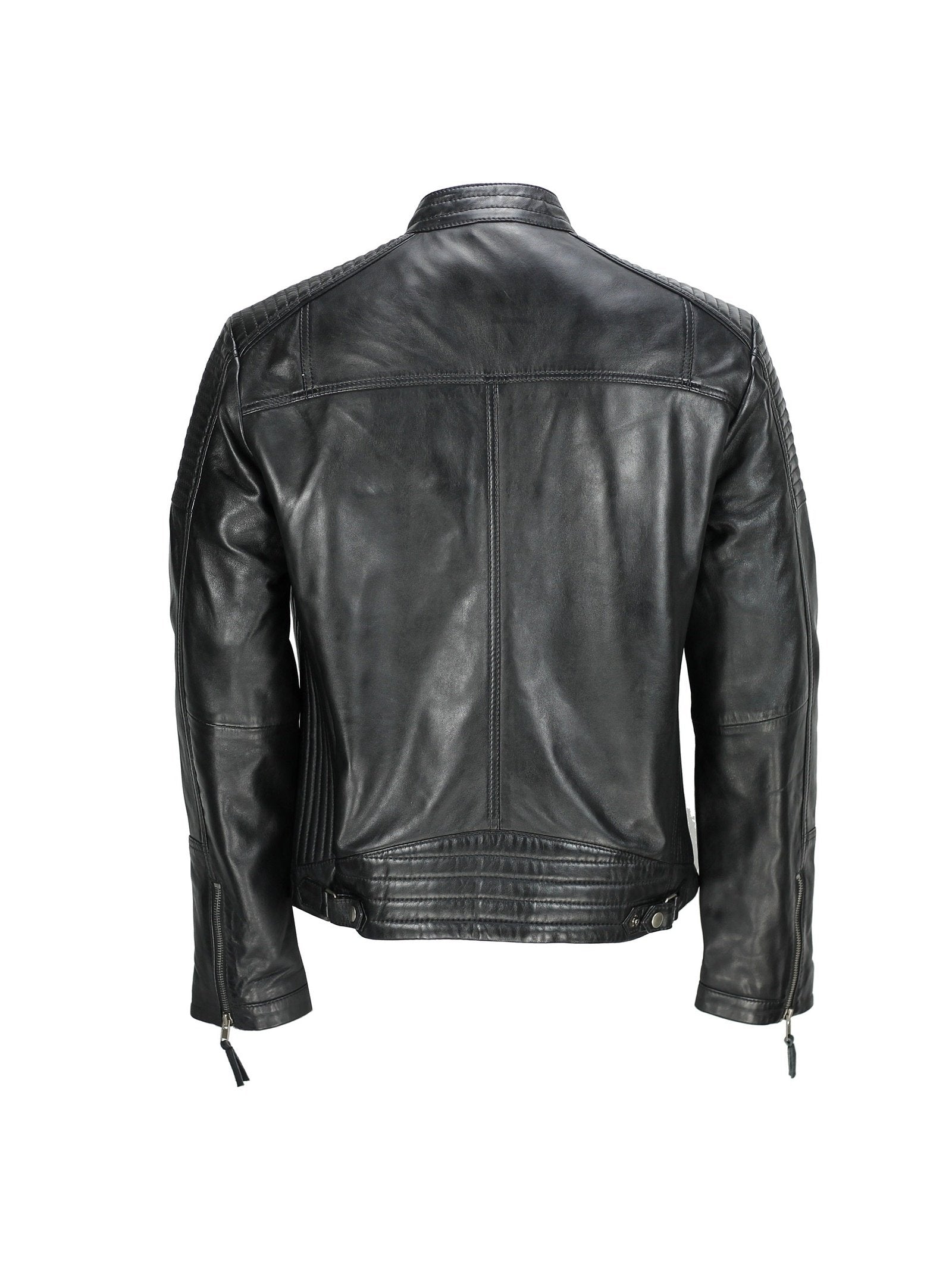 Mens New Black Real Leather Vintage Biker Style Zipped Smart Casual Retro Jacket