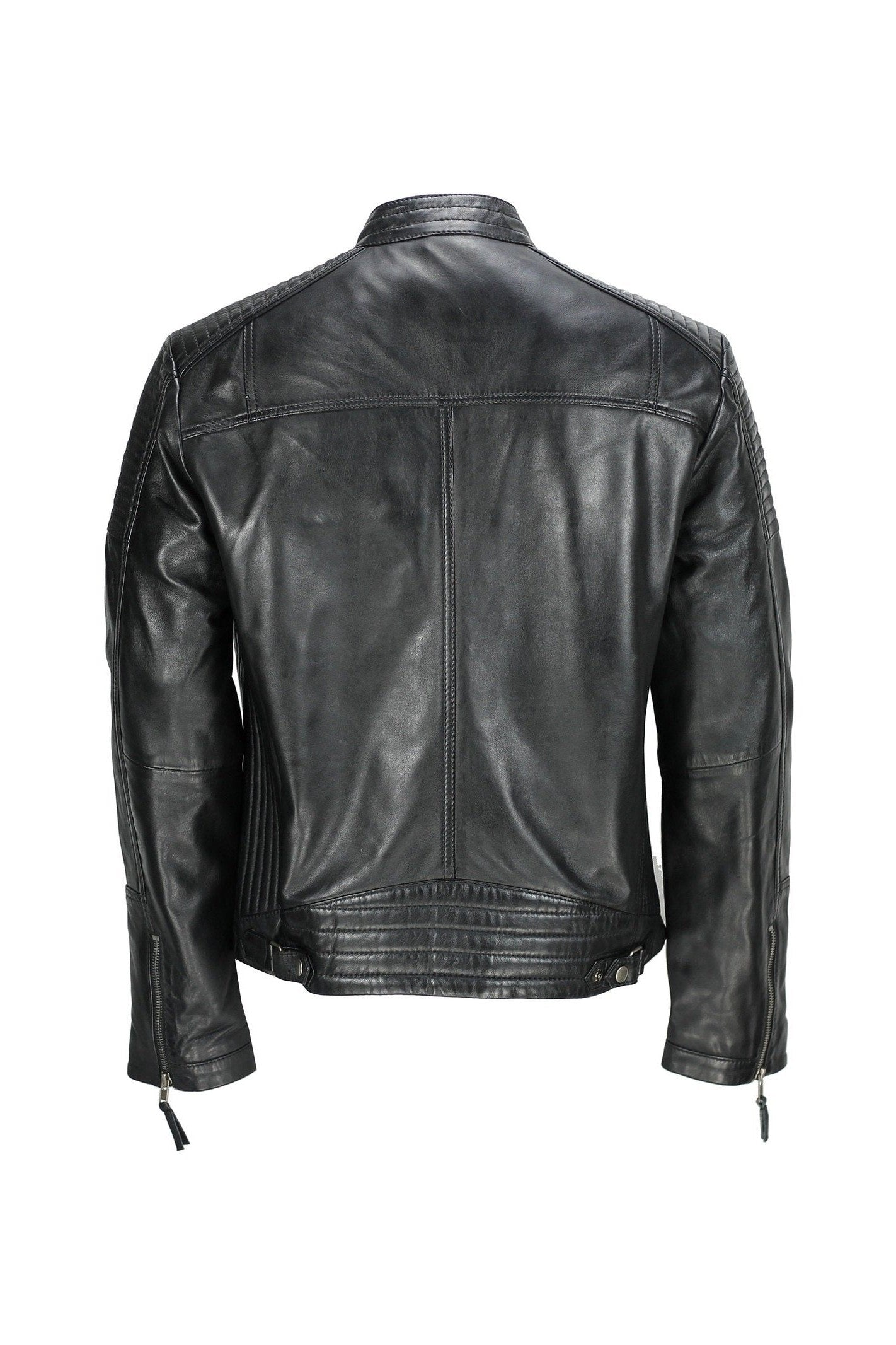 Mens New Black Real Leather Vintage Biker Style Zipped Smart Casual Retro Jacket