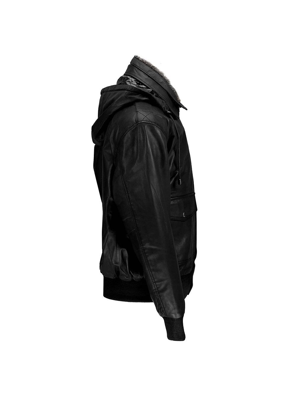 BOMBER FUR COLLAR LEATHER JACKET WITH HOOD