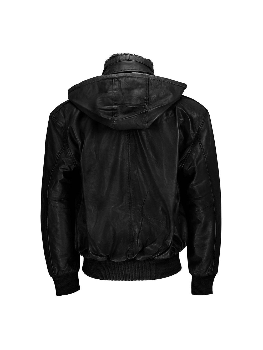 BOMBER FUR COLLAR LEATHER JACKET WITH HOOD
