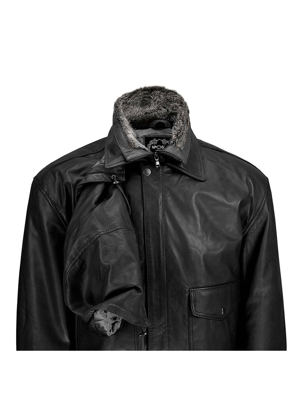BOMBER FUR COLLAR LEATHER JACKET WITH HOOD