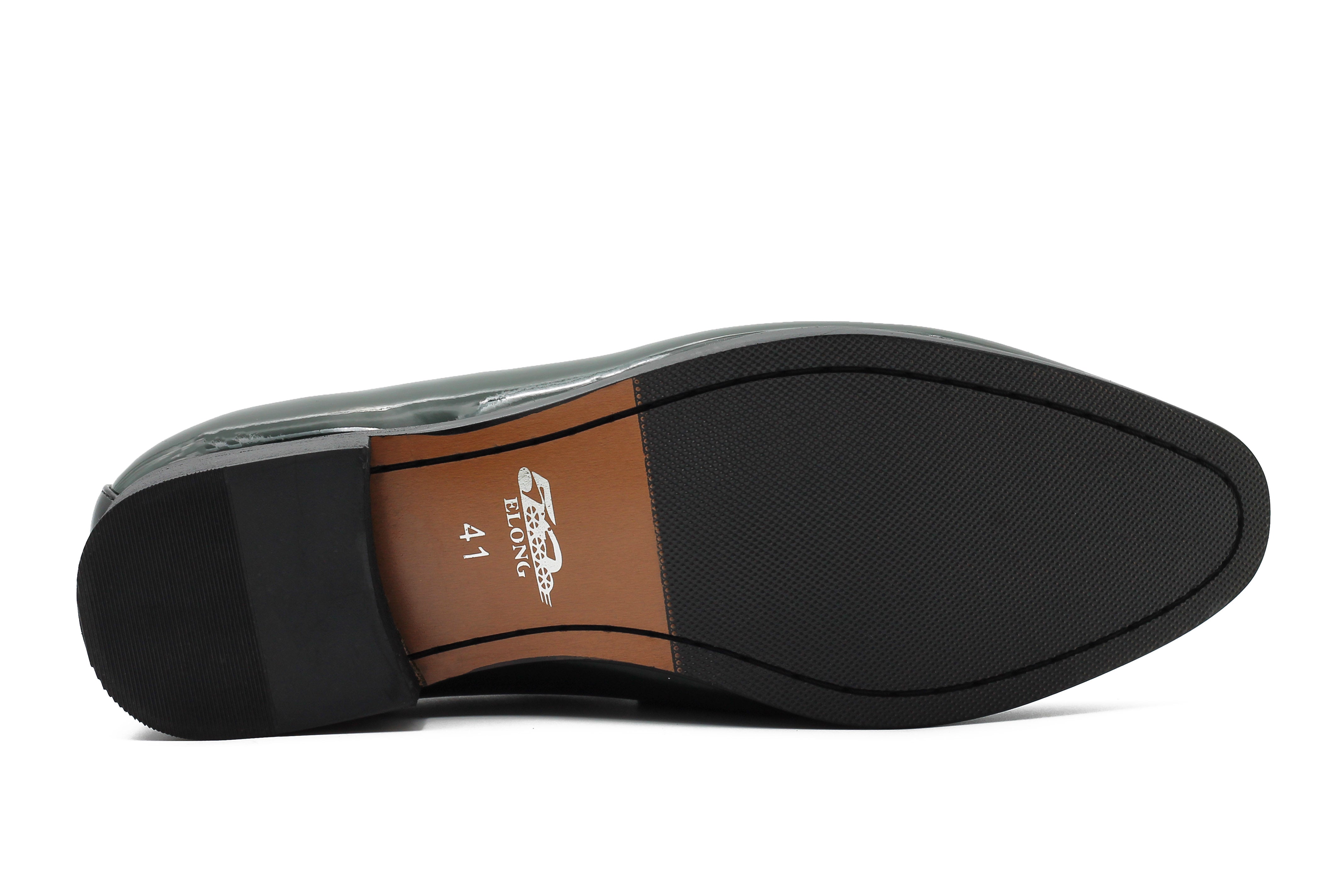 GREEN GLOSSY TASSEL LOAFERS