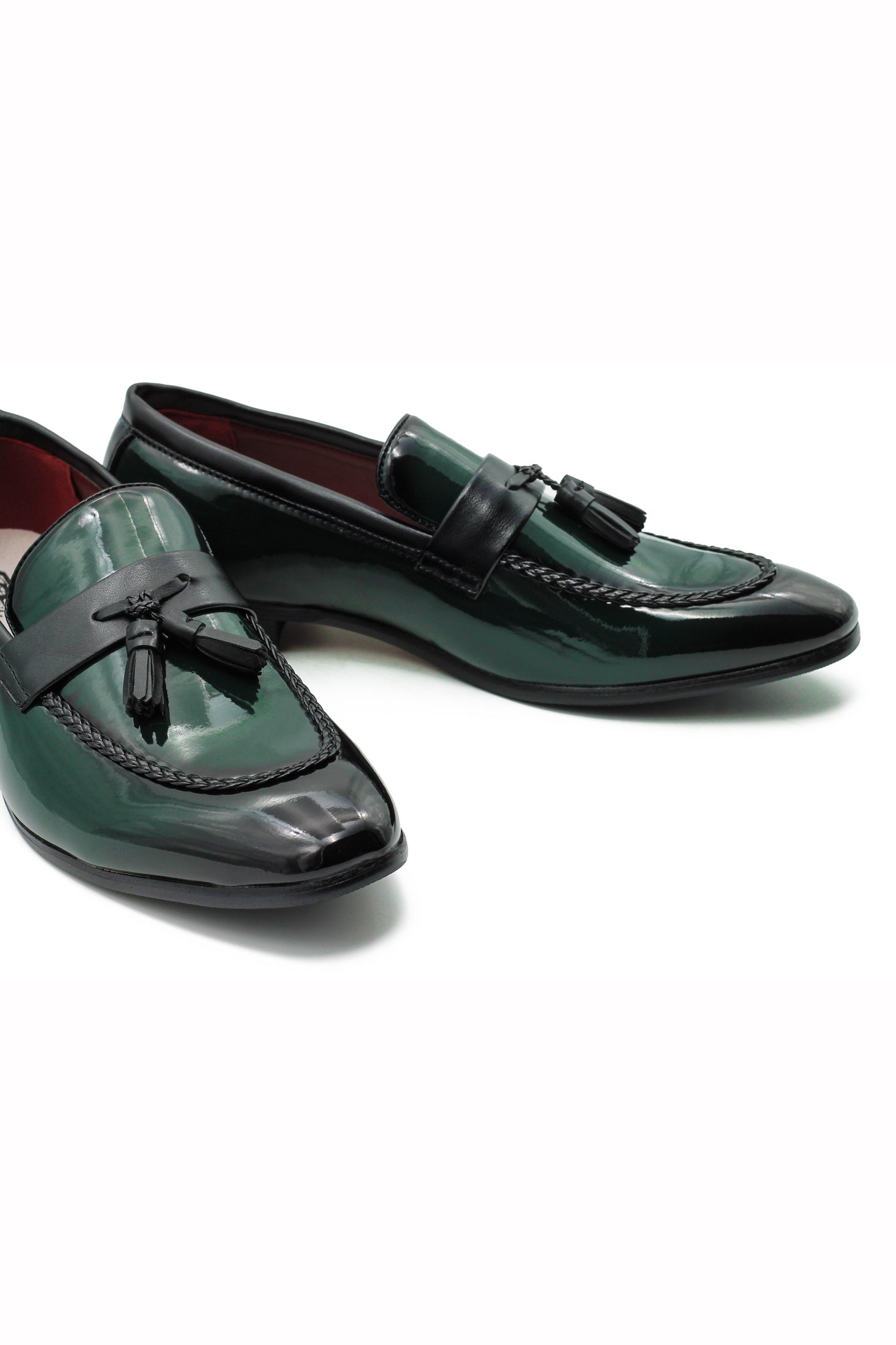 GREEN GLOSSY TASSEL LOAFERS