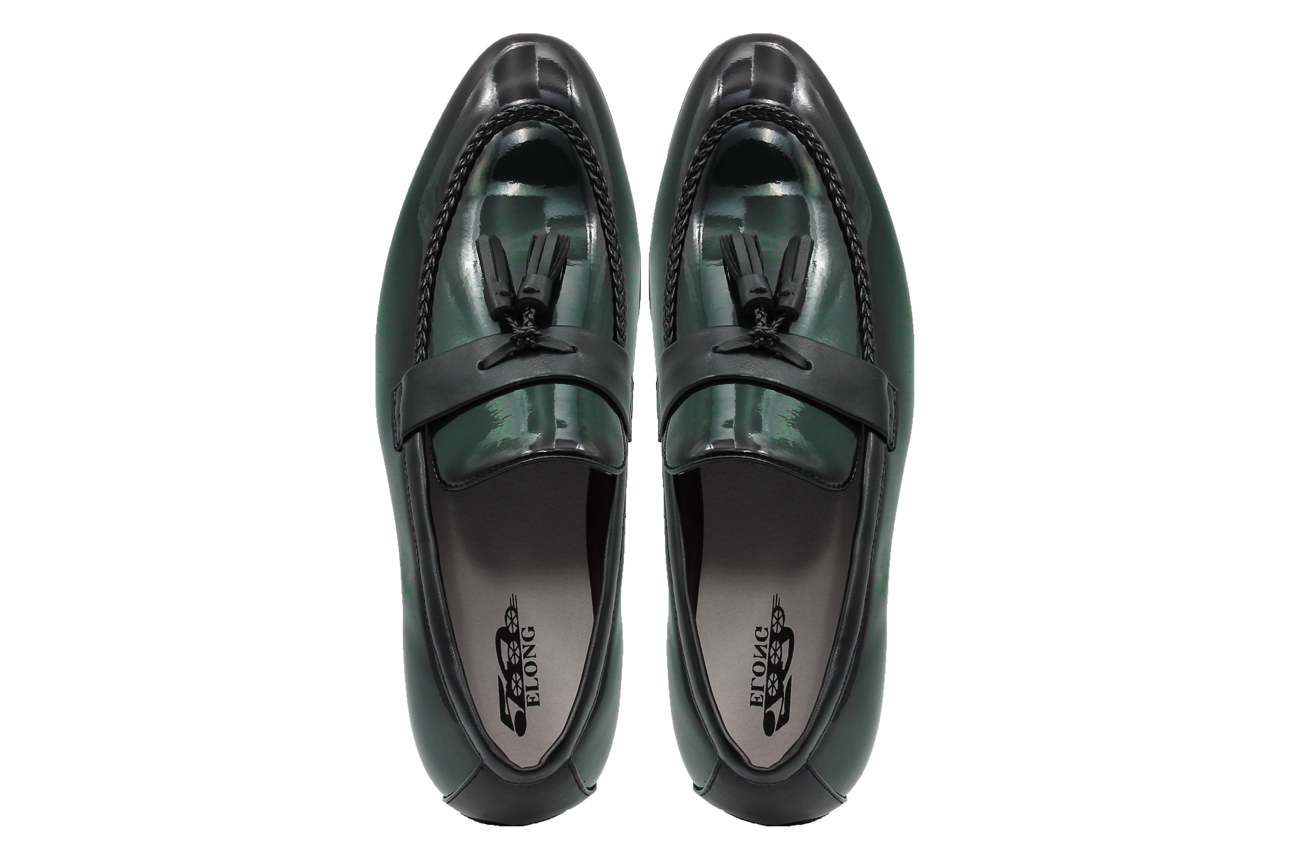 GREEN GLOSSY TASSEL LOAFERS